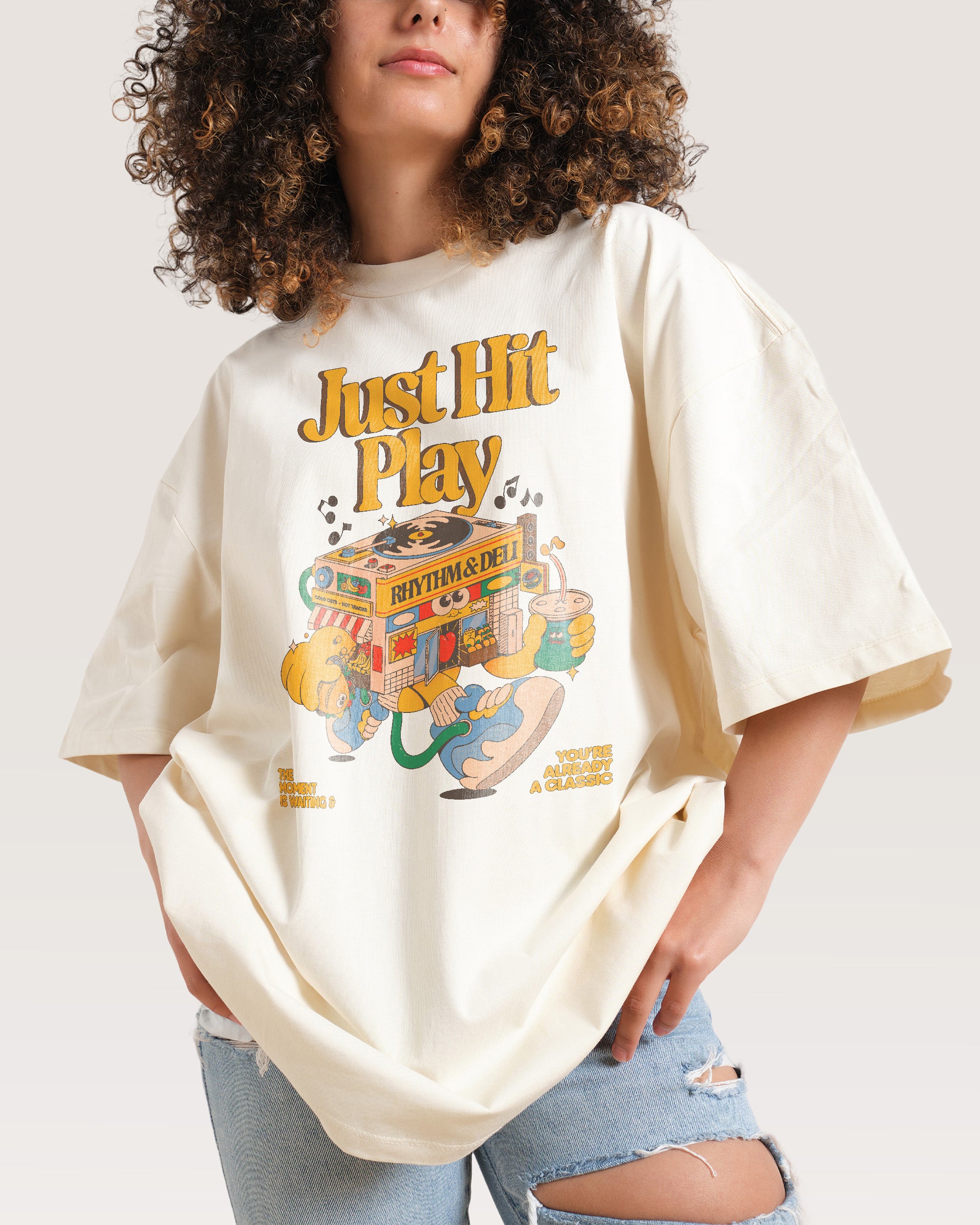 Just Hit Play Natural Oversized Tee