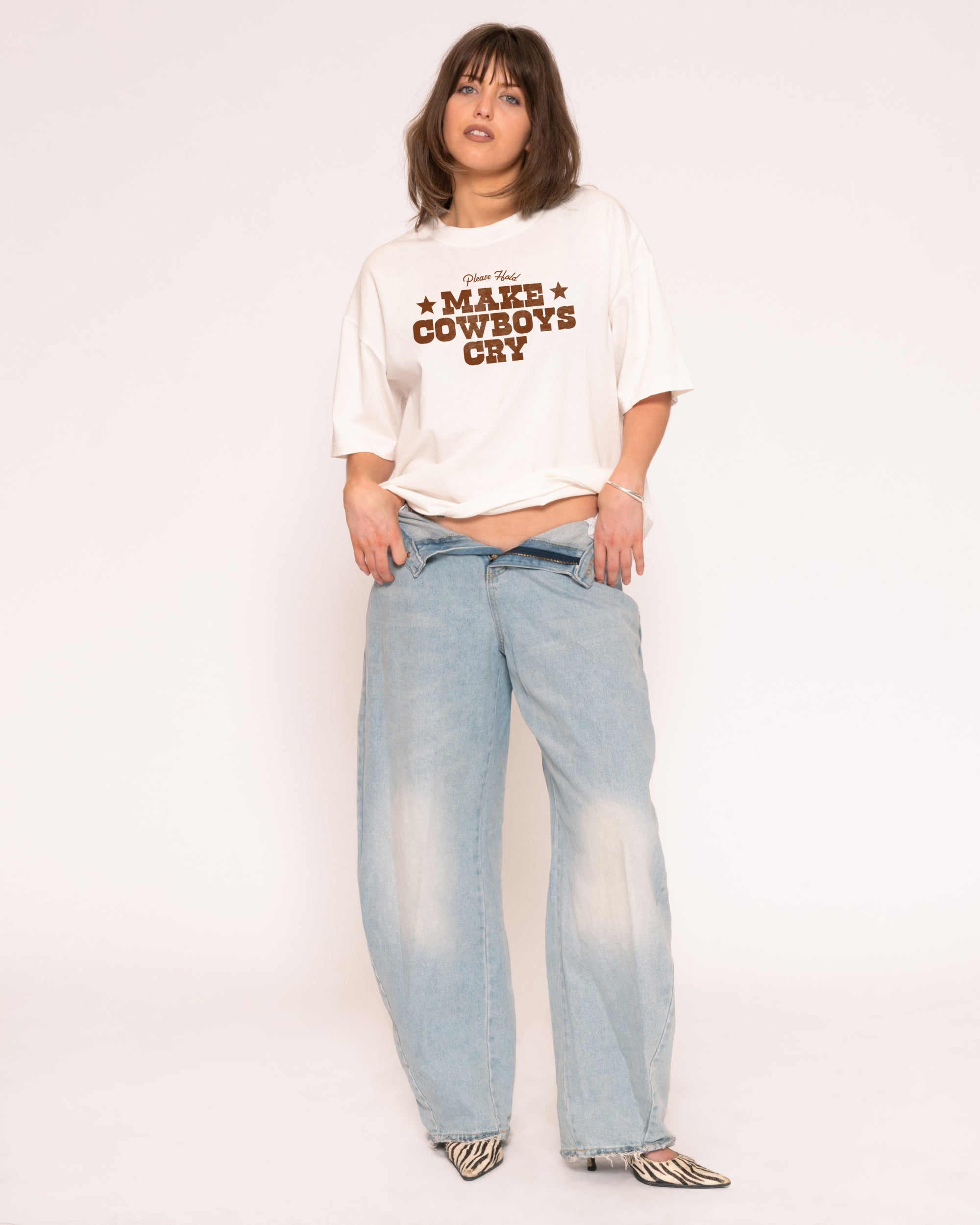 Make Cowboys Cry Natural Boxy Crop Tee
