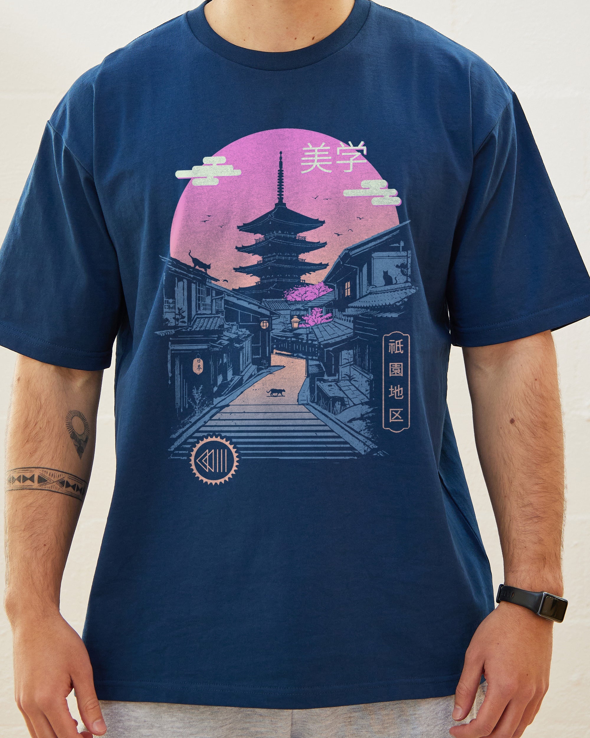 Pagoda Wave Aesthetics T-Shirt Australia Online #colour_navy