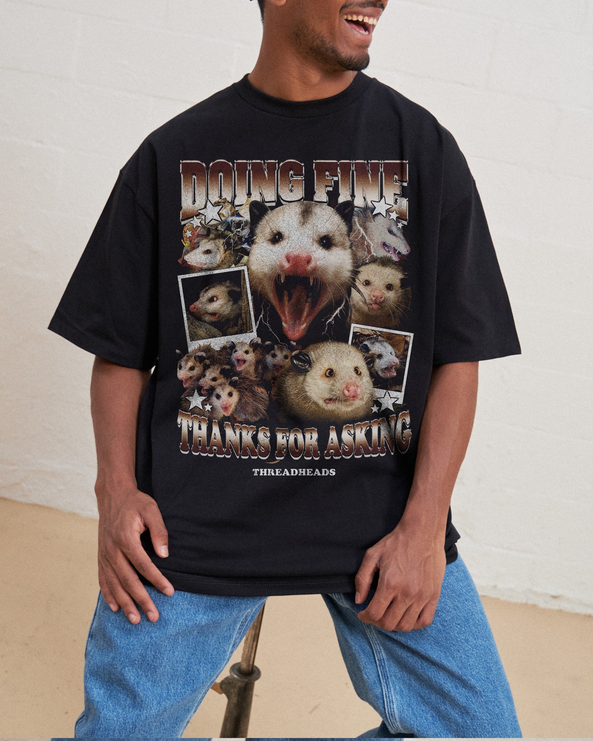 Doing Fine Opossum Oversized Tee Australia Online Black