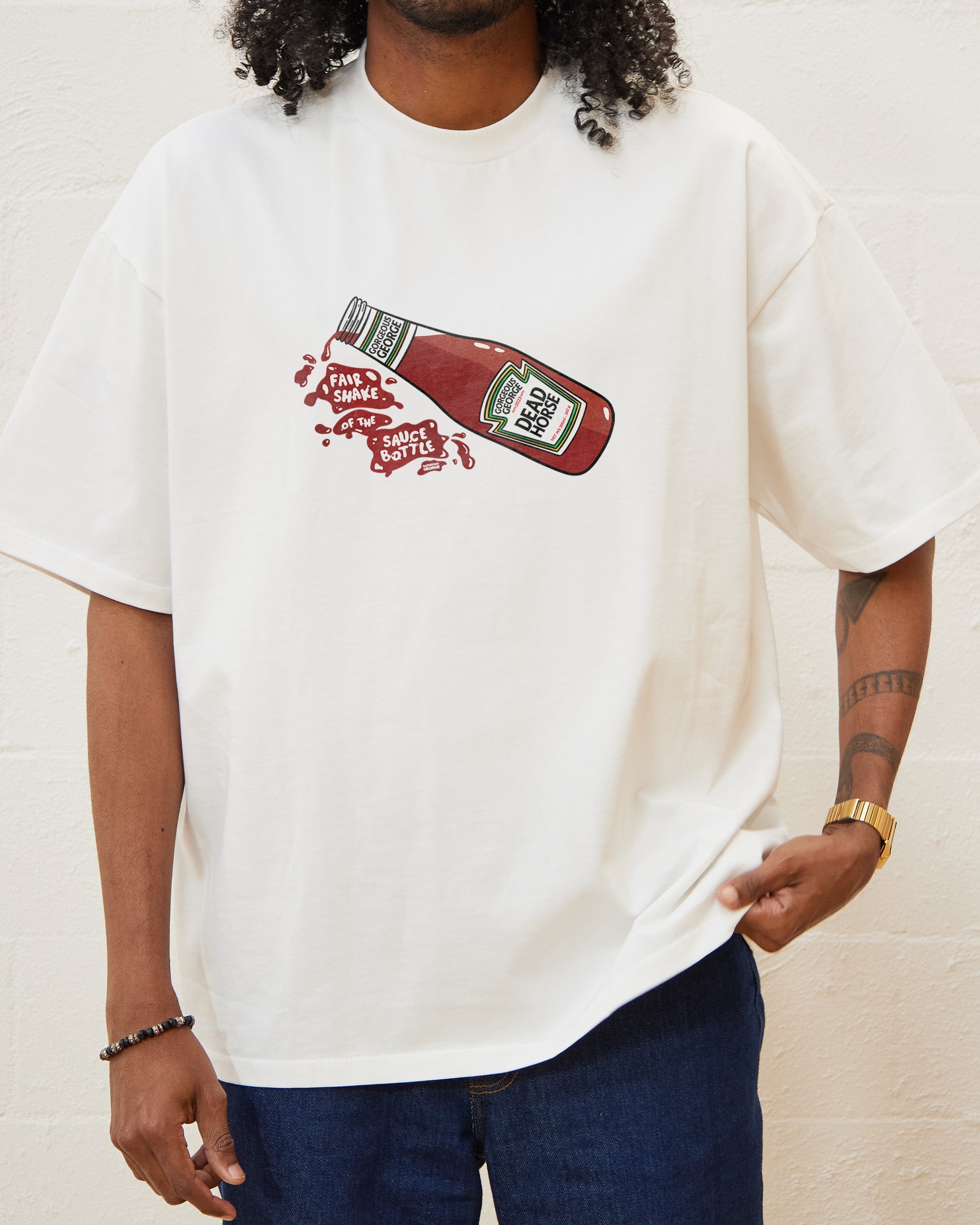 Fair Shake of the Sauce Bottle Oversized Tee Australia Online White