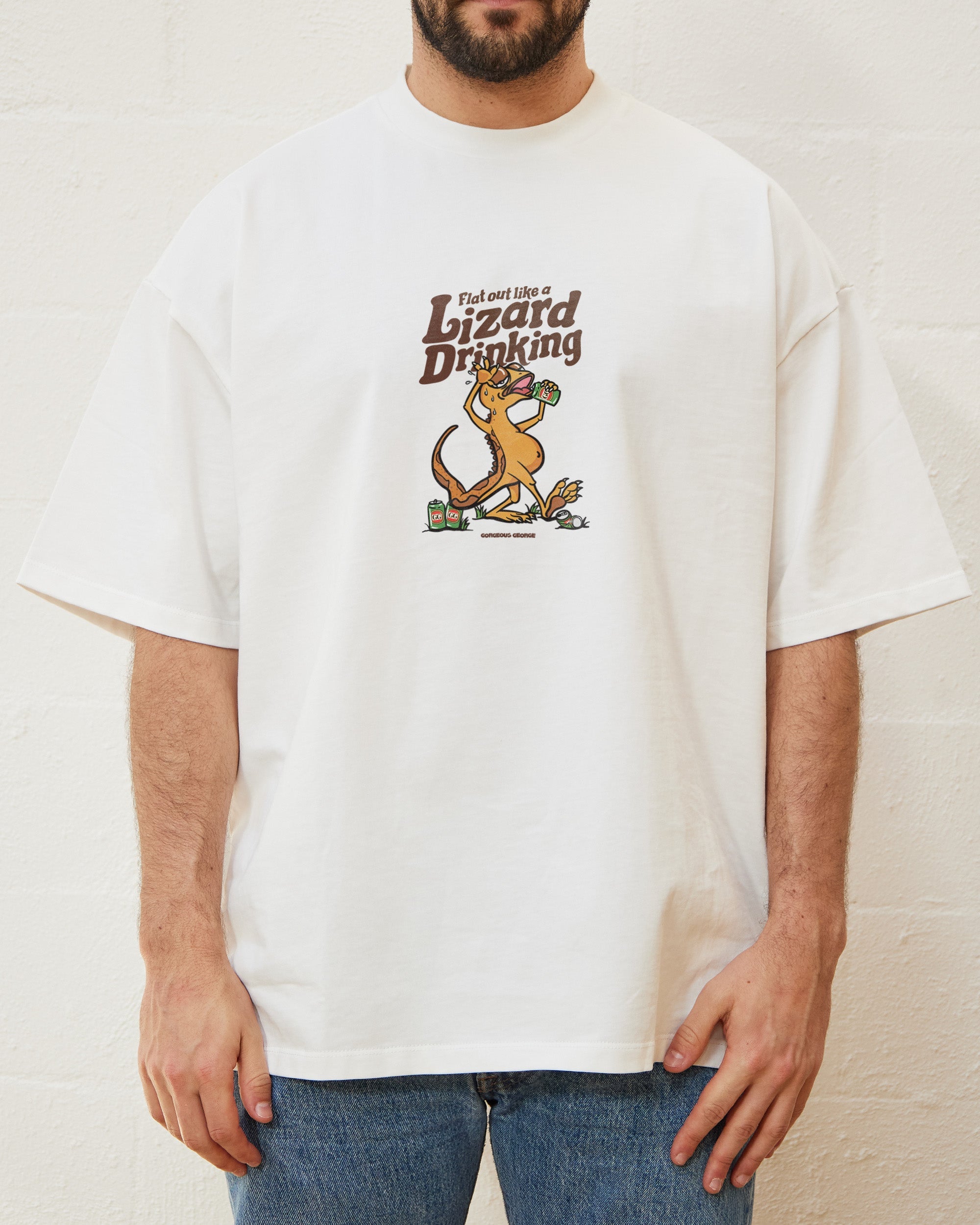 Flat Out Like a Lizard Drinking Oversized Tee Australia Online White