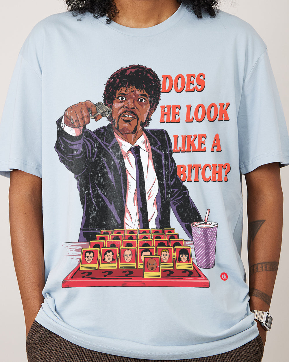 Does He Look Like a Bitch T-Shirt Australia Online #colour_pale blue
