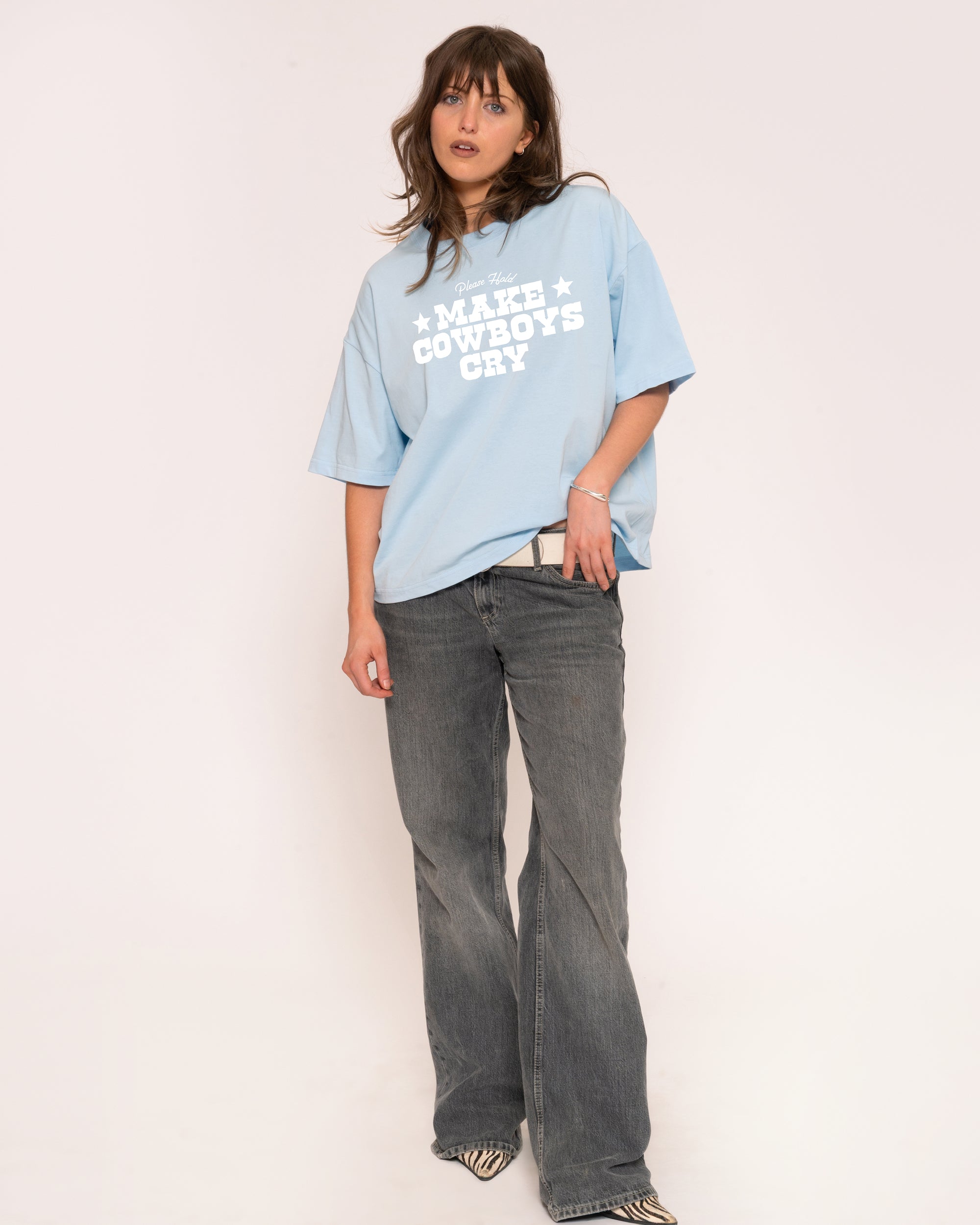 Make Cowboys Cry Blue Boxy Crop Tee