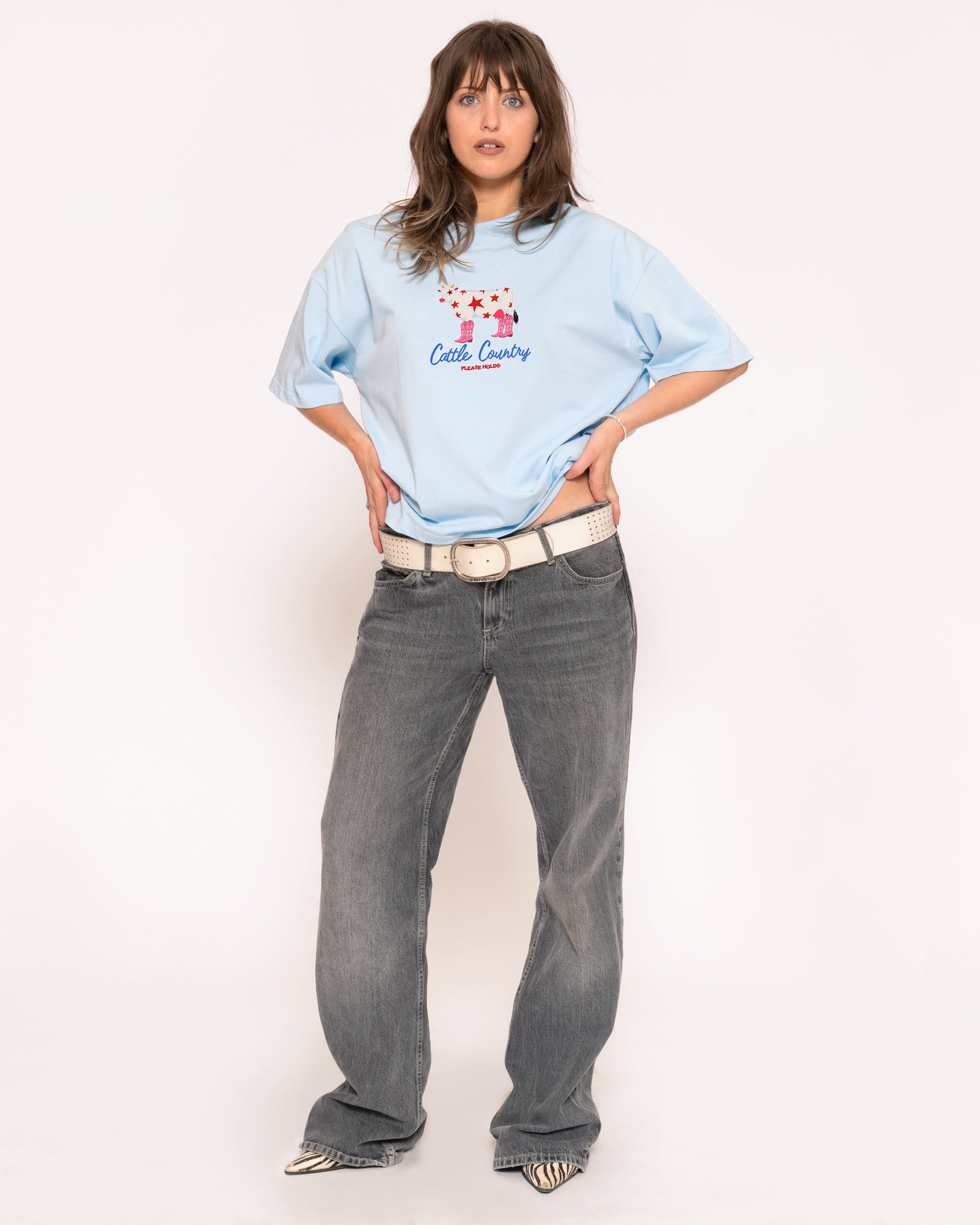 Cattle Country Blue Boxy Crop Tee