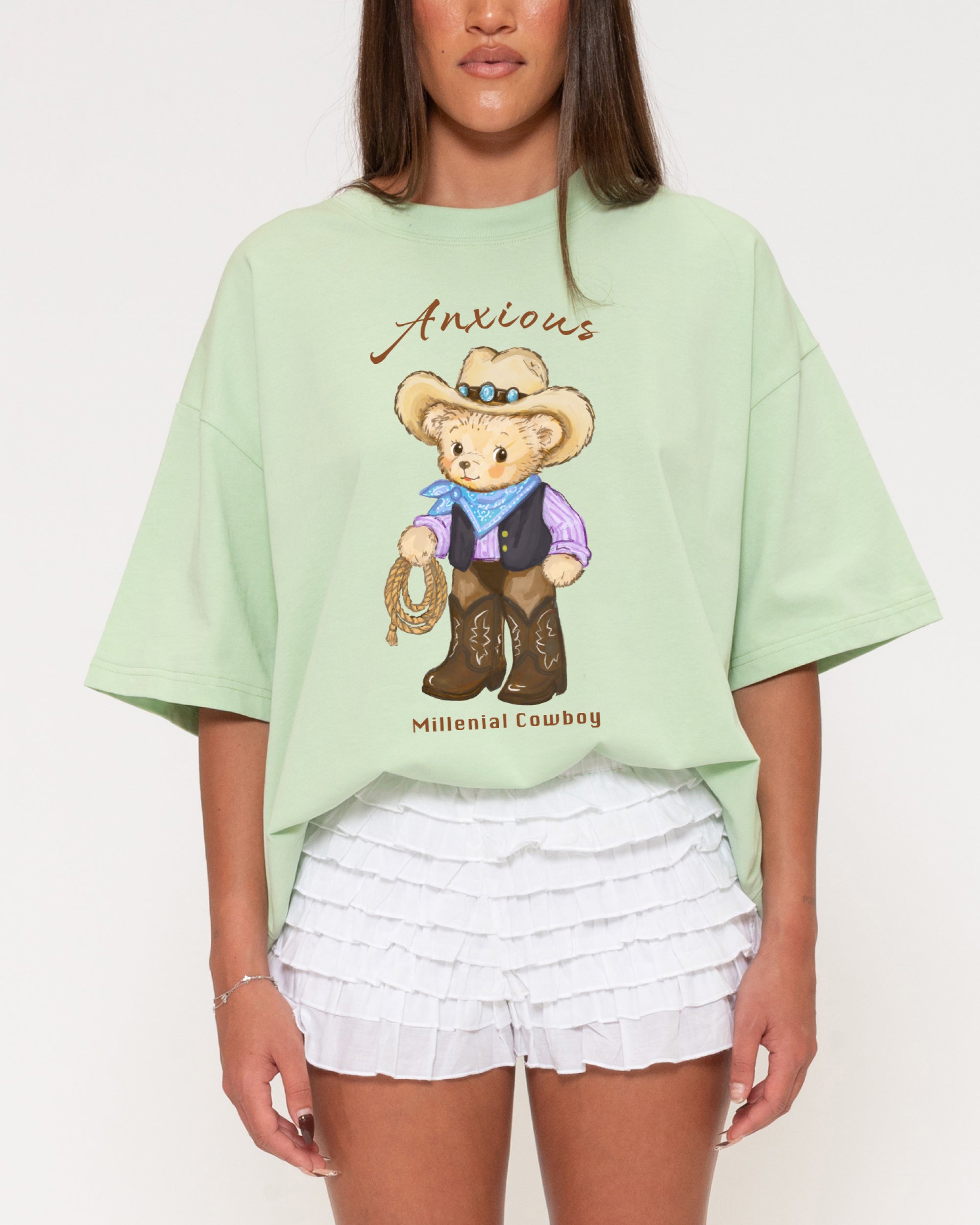 Anxious Millenial Cowboy Green Boxy Tee