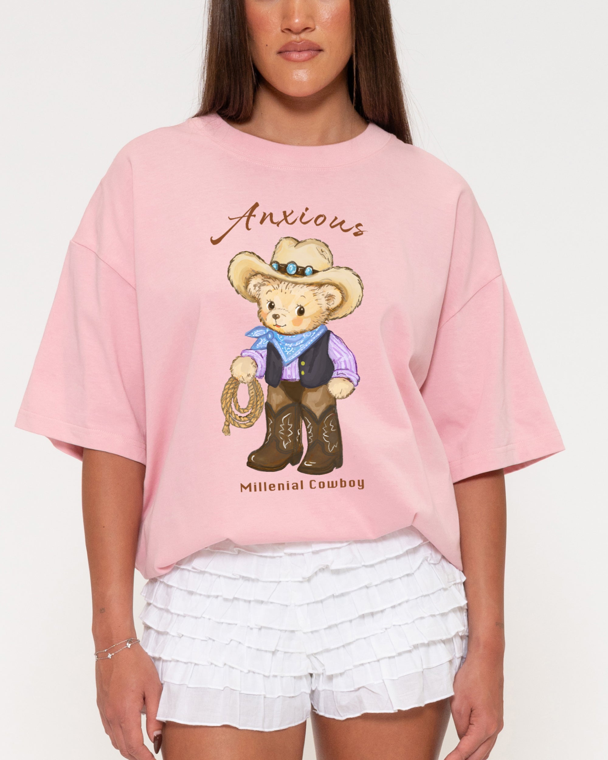 Anxious Millenial Cowboy Pink Boxy Tee