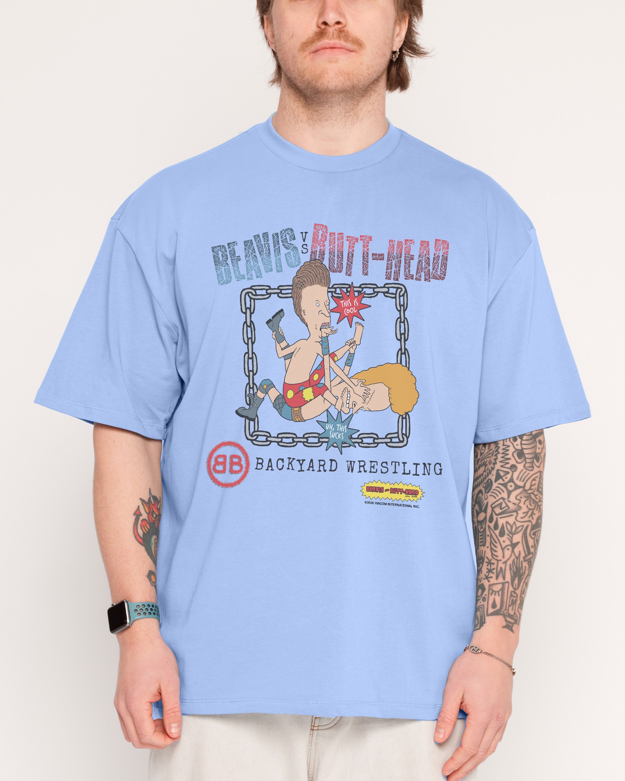 Backyard Wrestling Powder Blue Oversized Tee