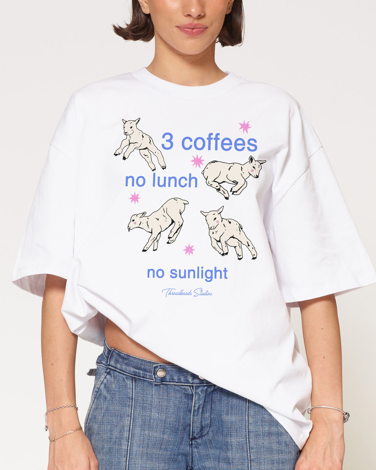 3 coffees White Oversized Tee