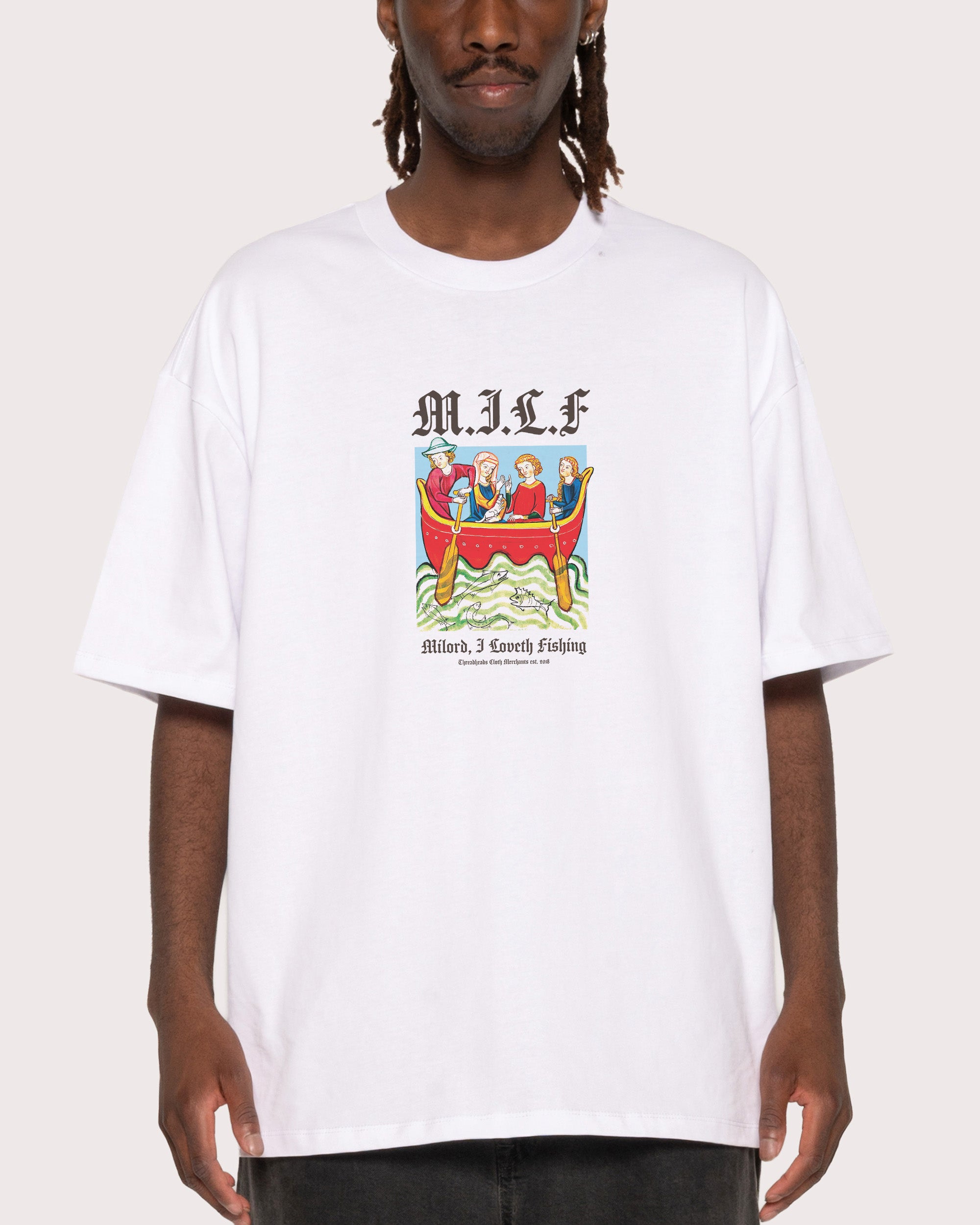 Milord, I Love Fishing White Oversized Tee