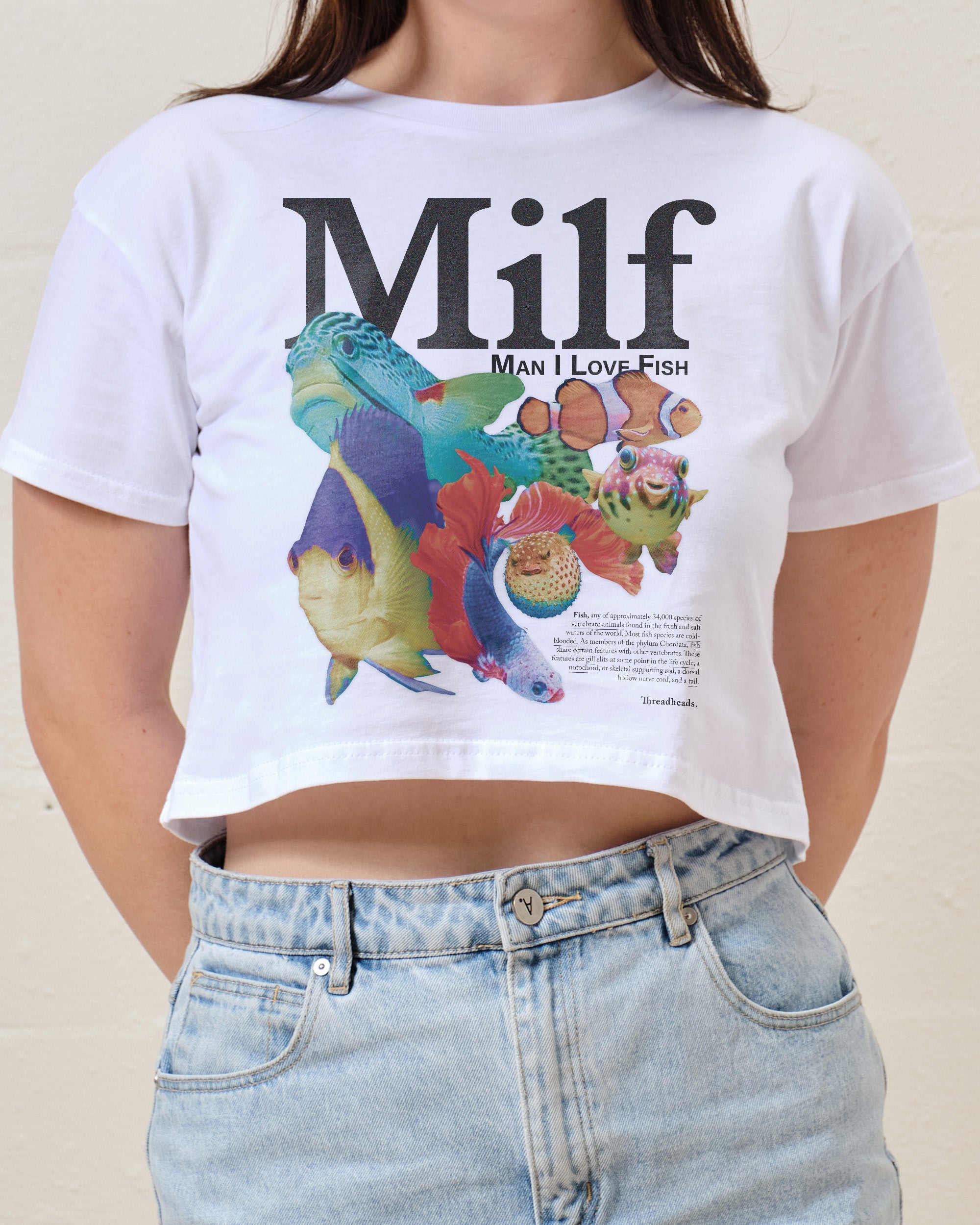 Man I Love Fish Crop Tee Australia Online White
