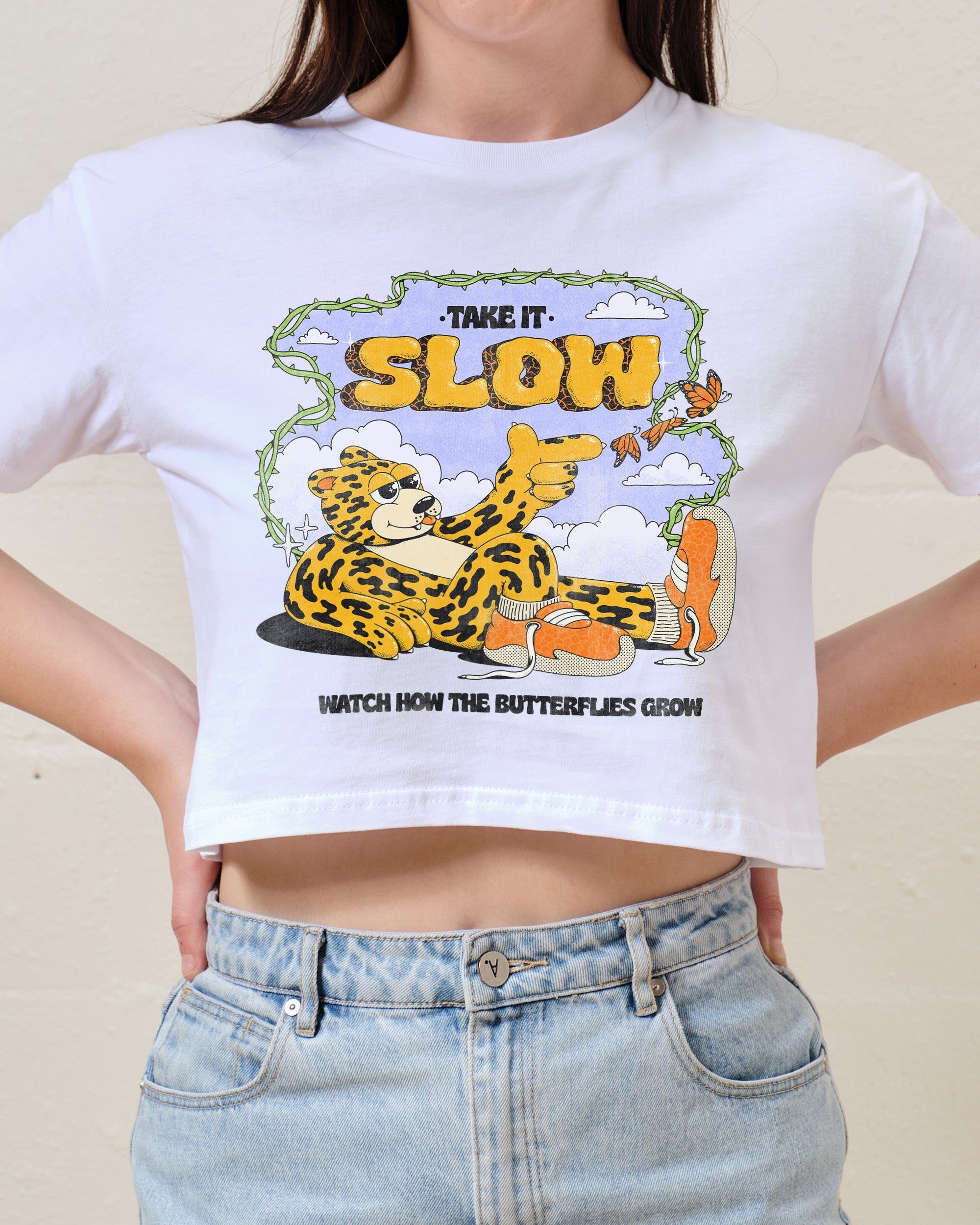 Take It Slow Crop Tee Australia Online White