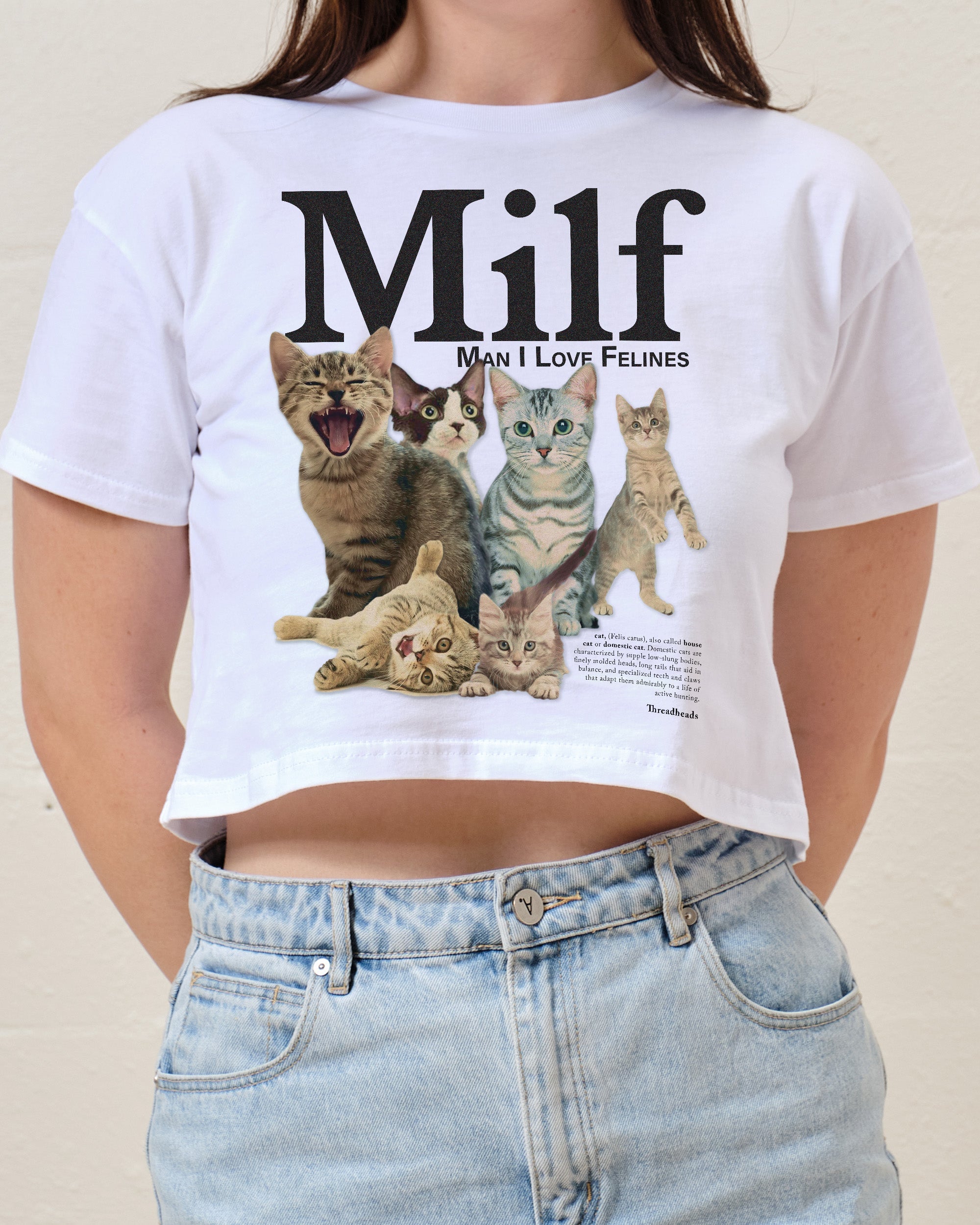 Man I Love Felines Crop Tee Australia Online White
