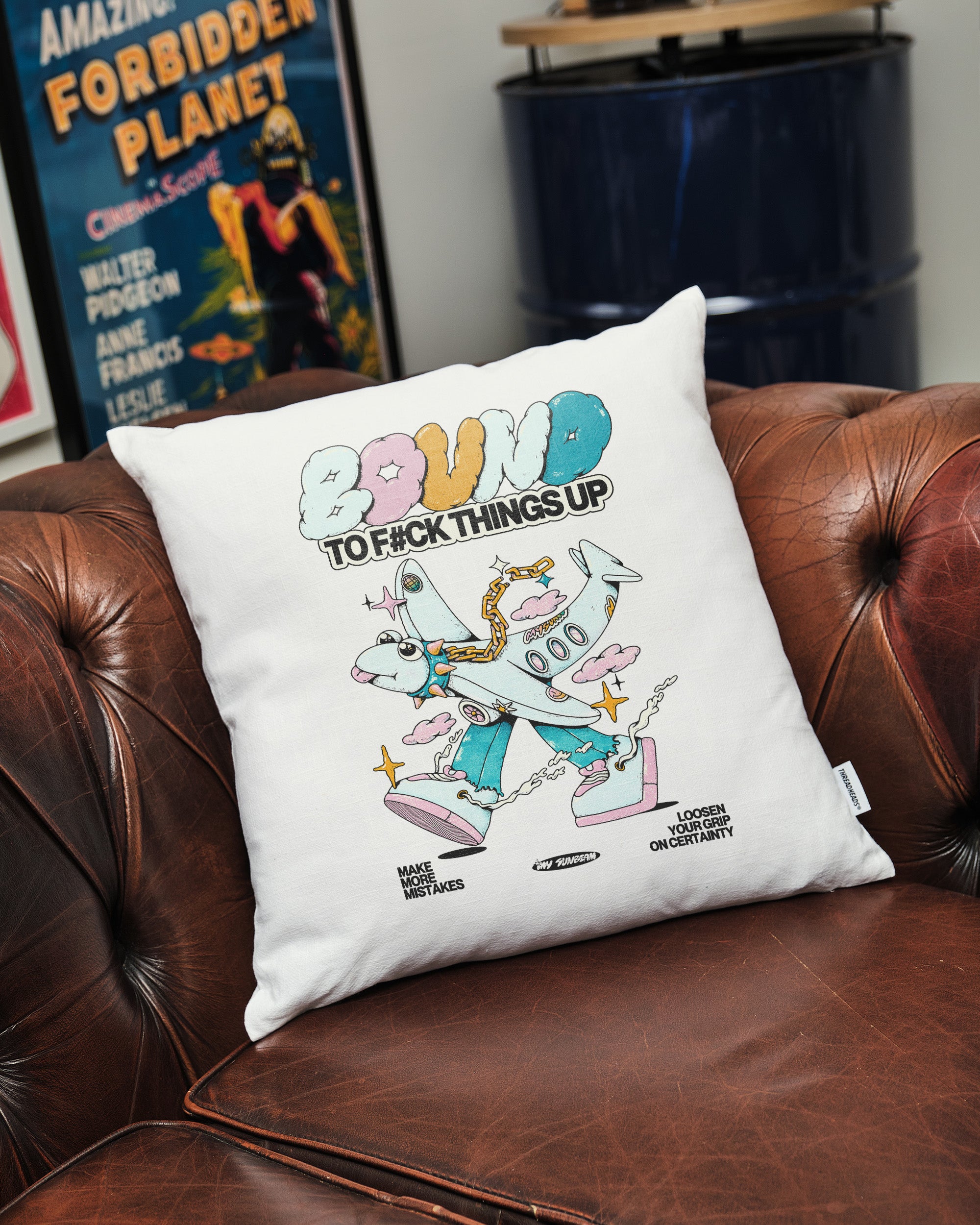 Bound to F#ck Things Up Cushion Australia Online White