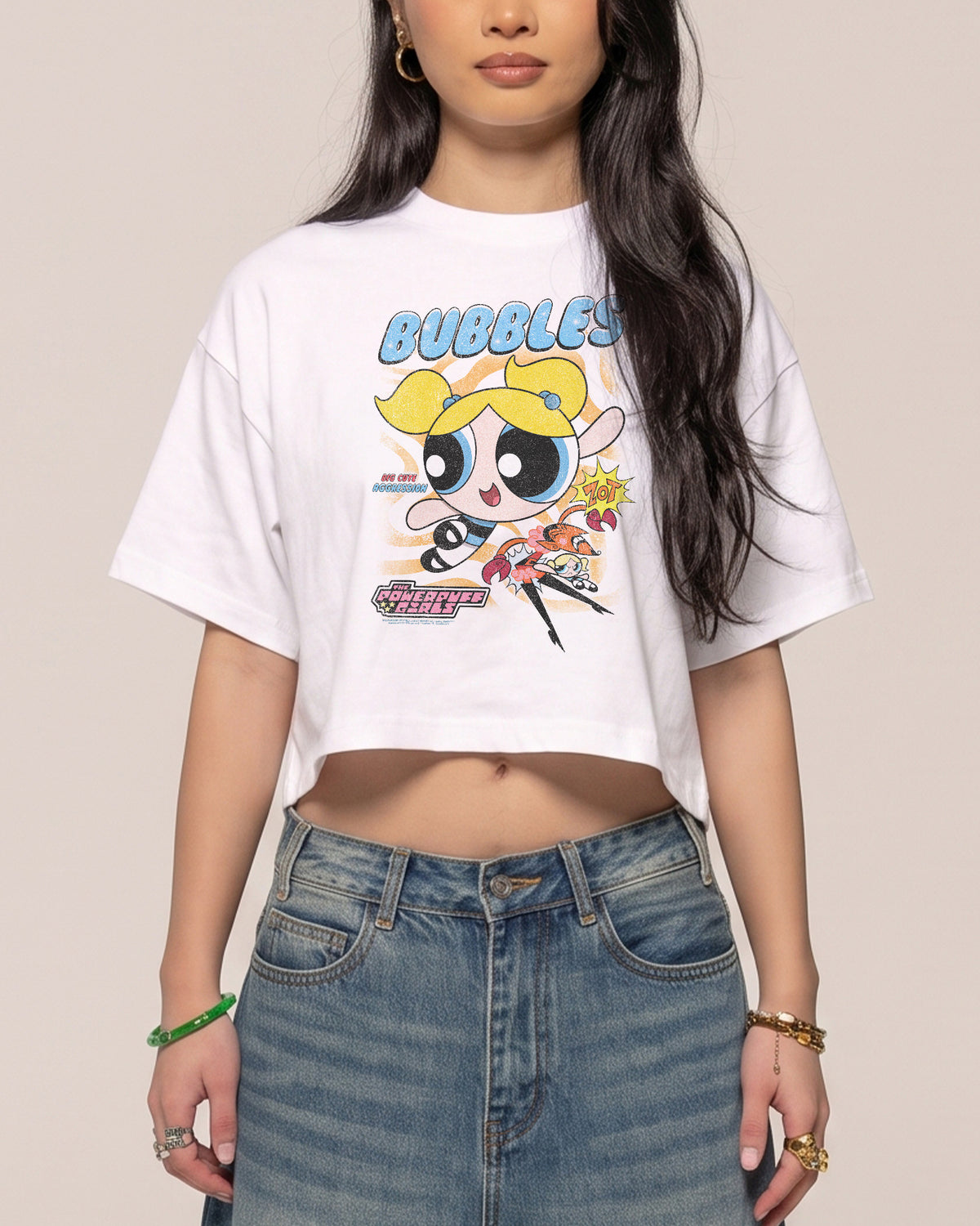 Bubbles White Crop Tee