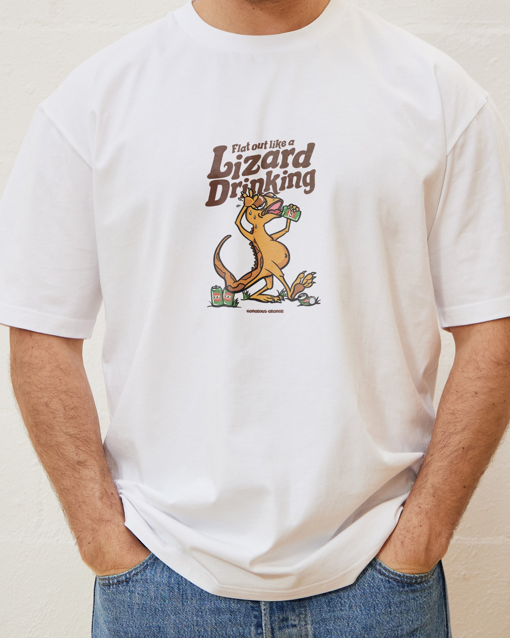 Flat Out Like a Lizard Drinking T-Shirt Australia Online White