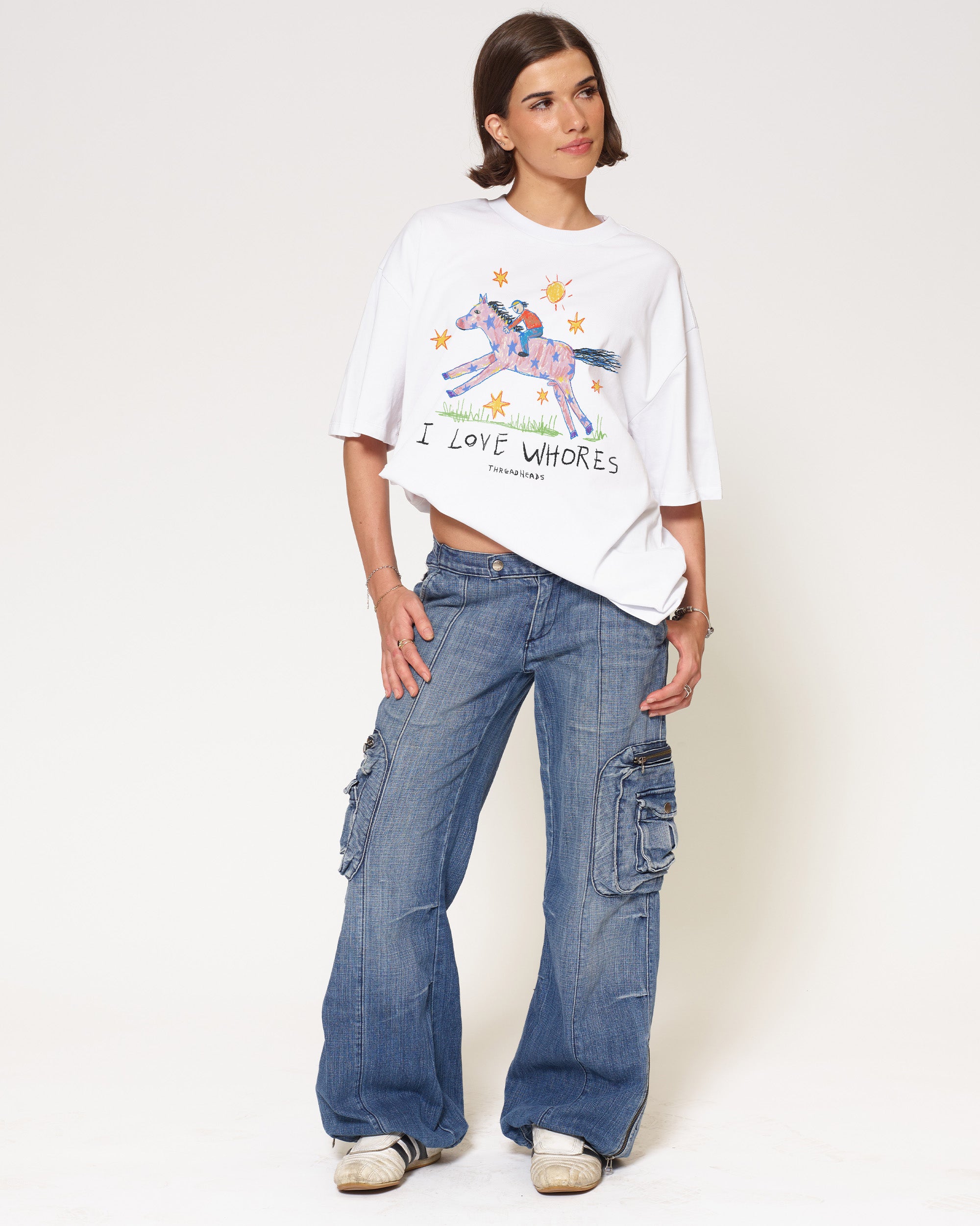 I Love Whores White Oversized Tee