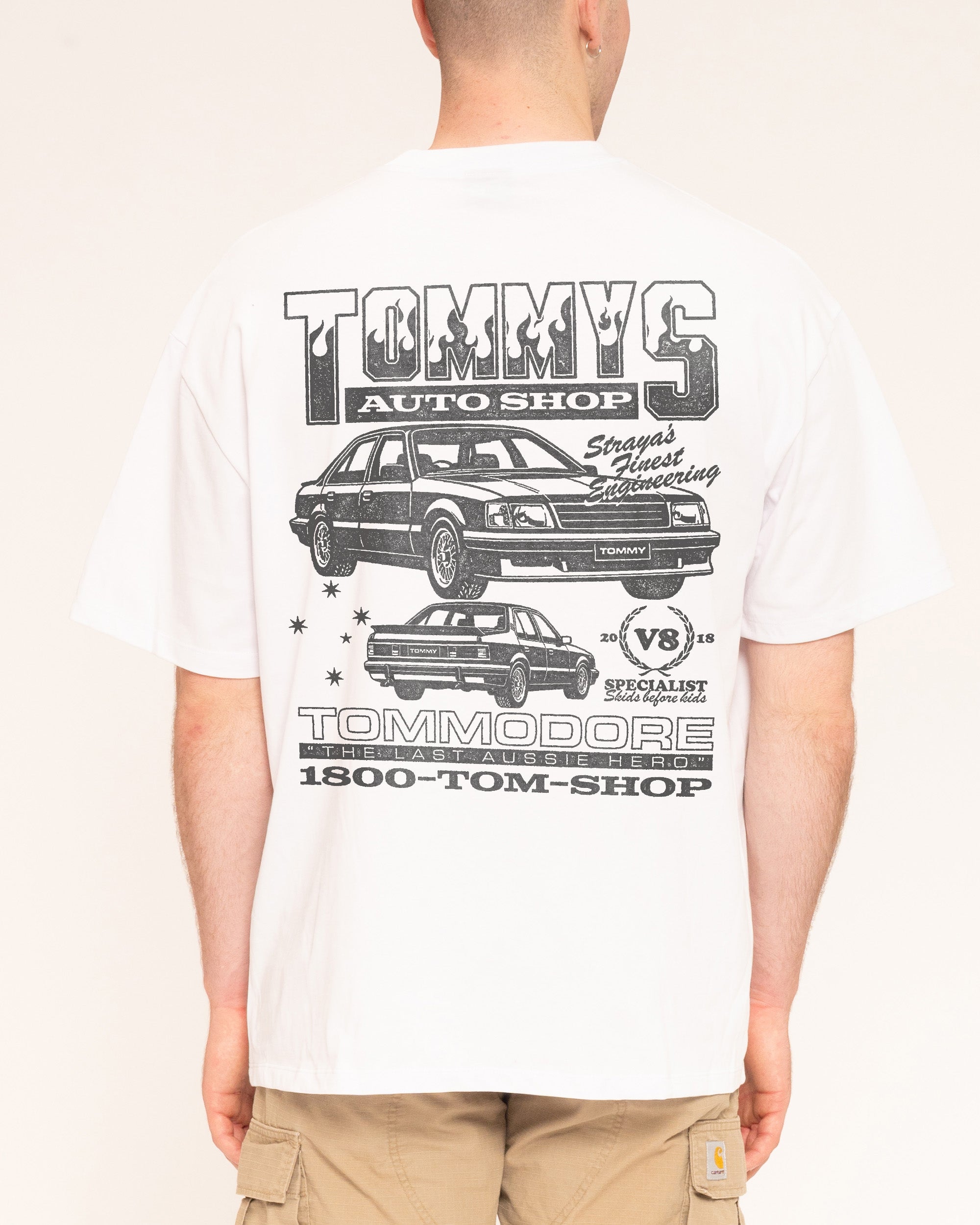Tommy's Auto Shop White Oversized Tee