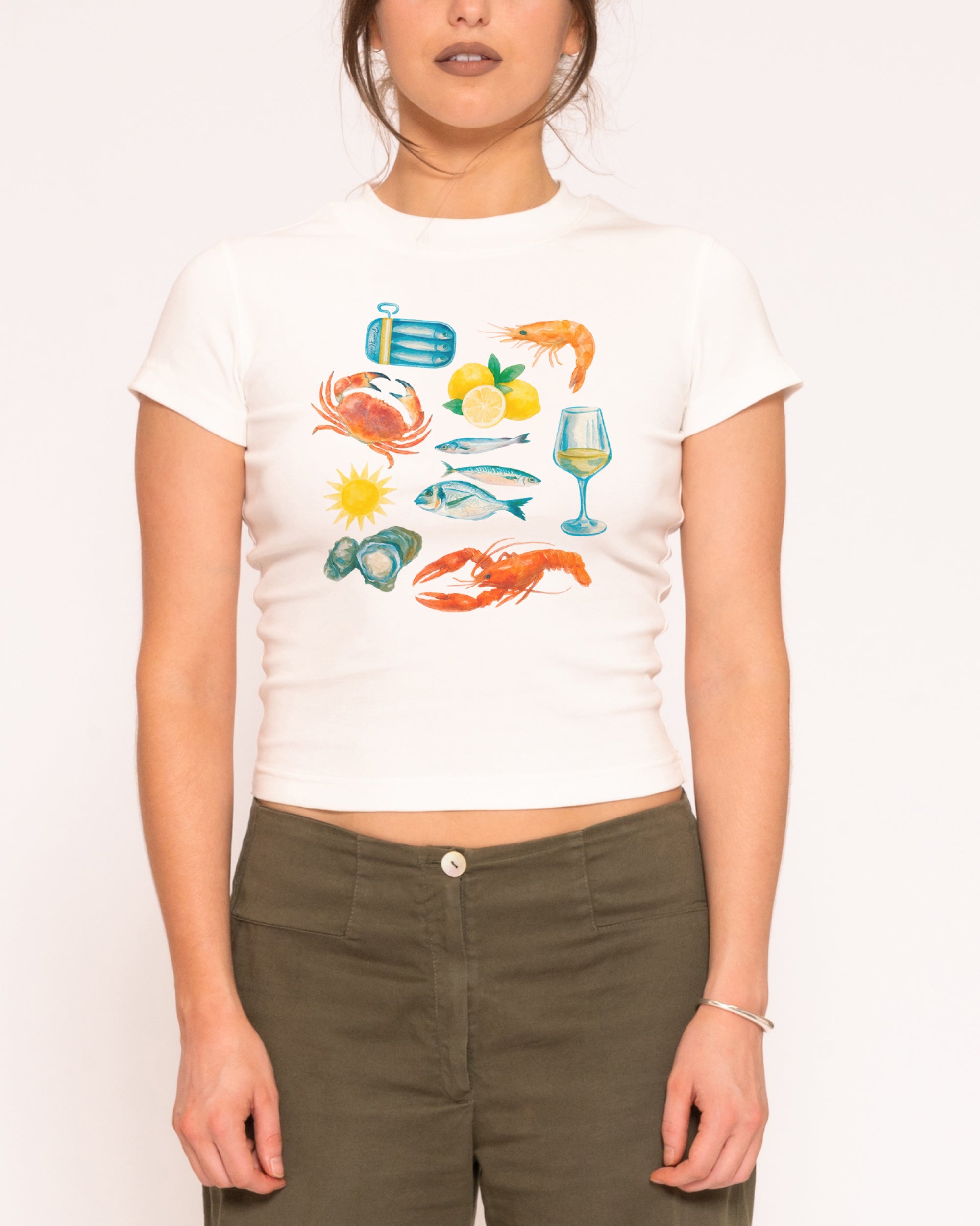 Seafood Platter White Longline Baby Tee