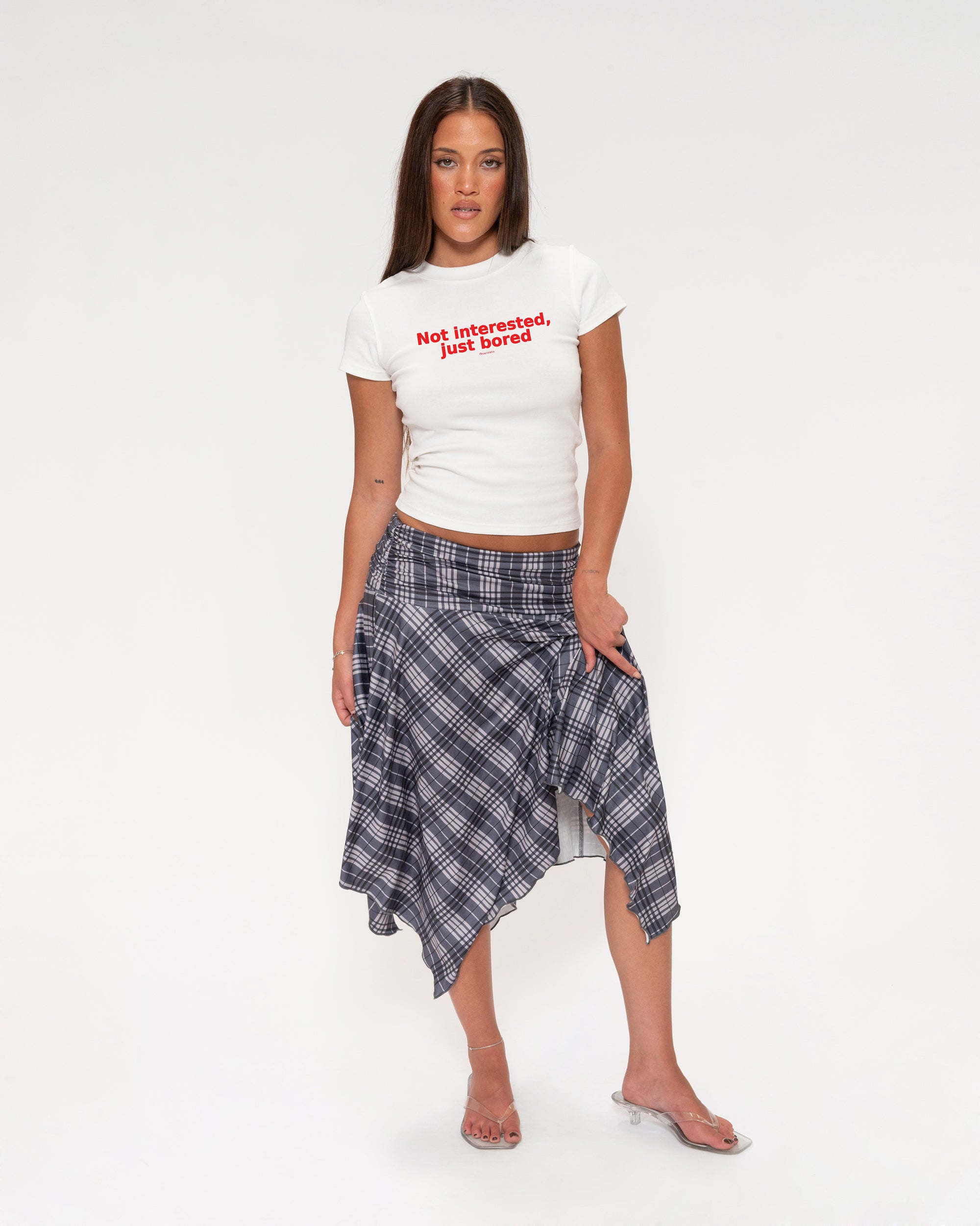 Not Interested, Just Bored White Longline Baby Tee