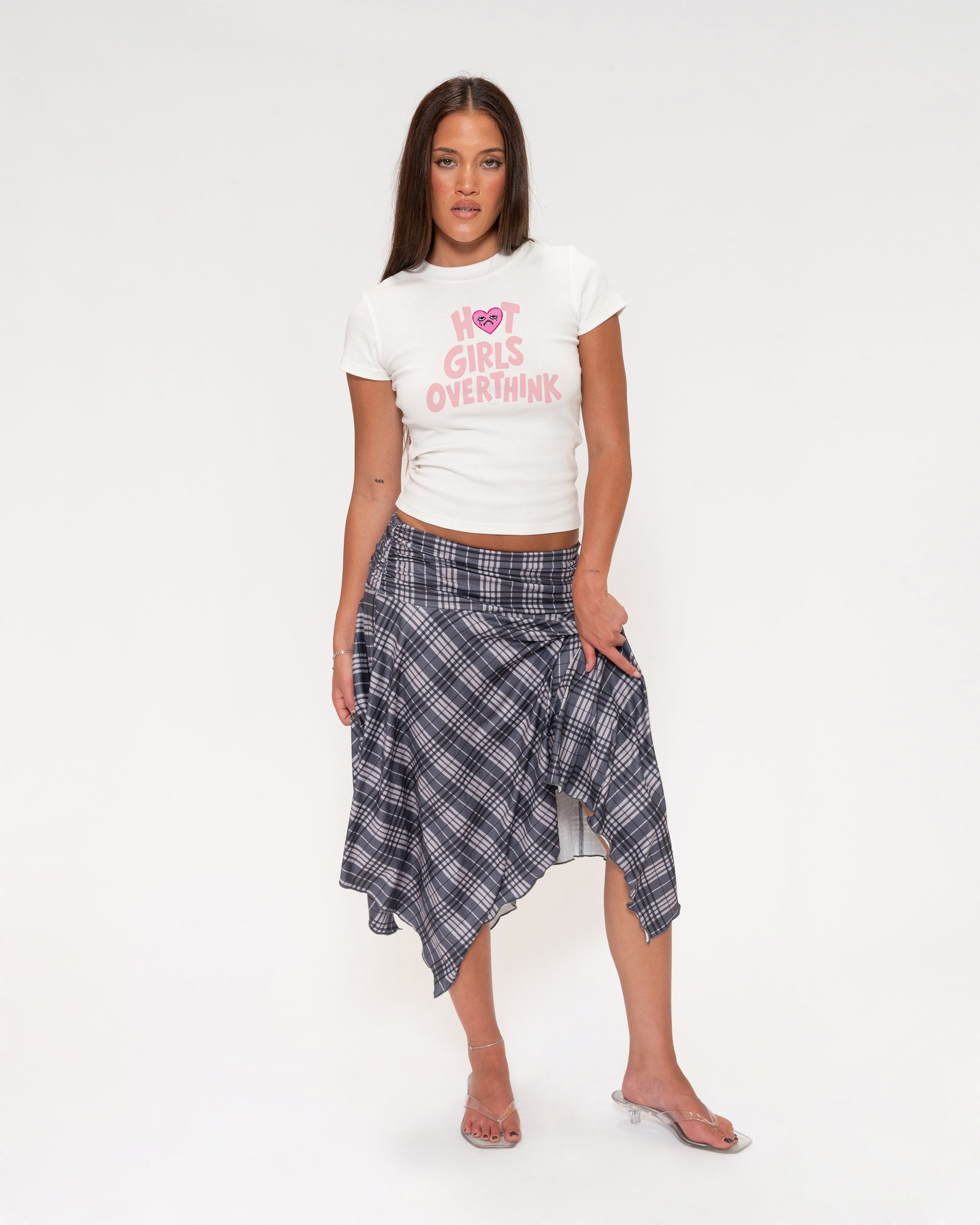Hot Girls Overthink White Longline Baby Tee