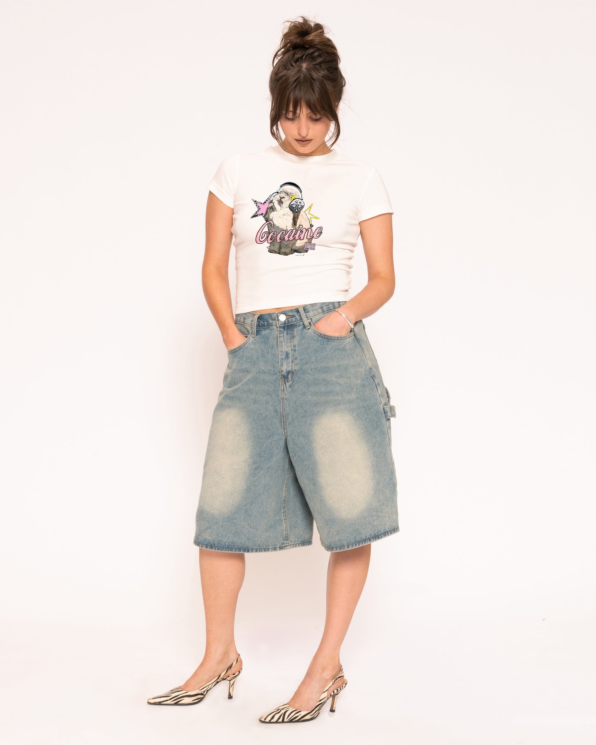 Euphoria Bunny White Longline Baby Tee