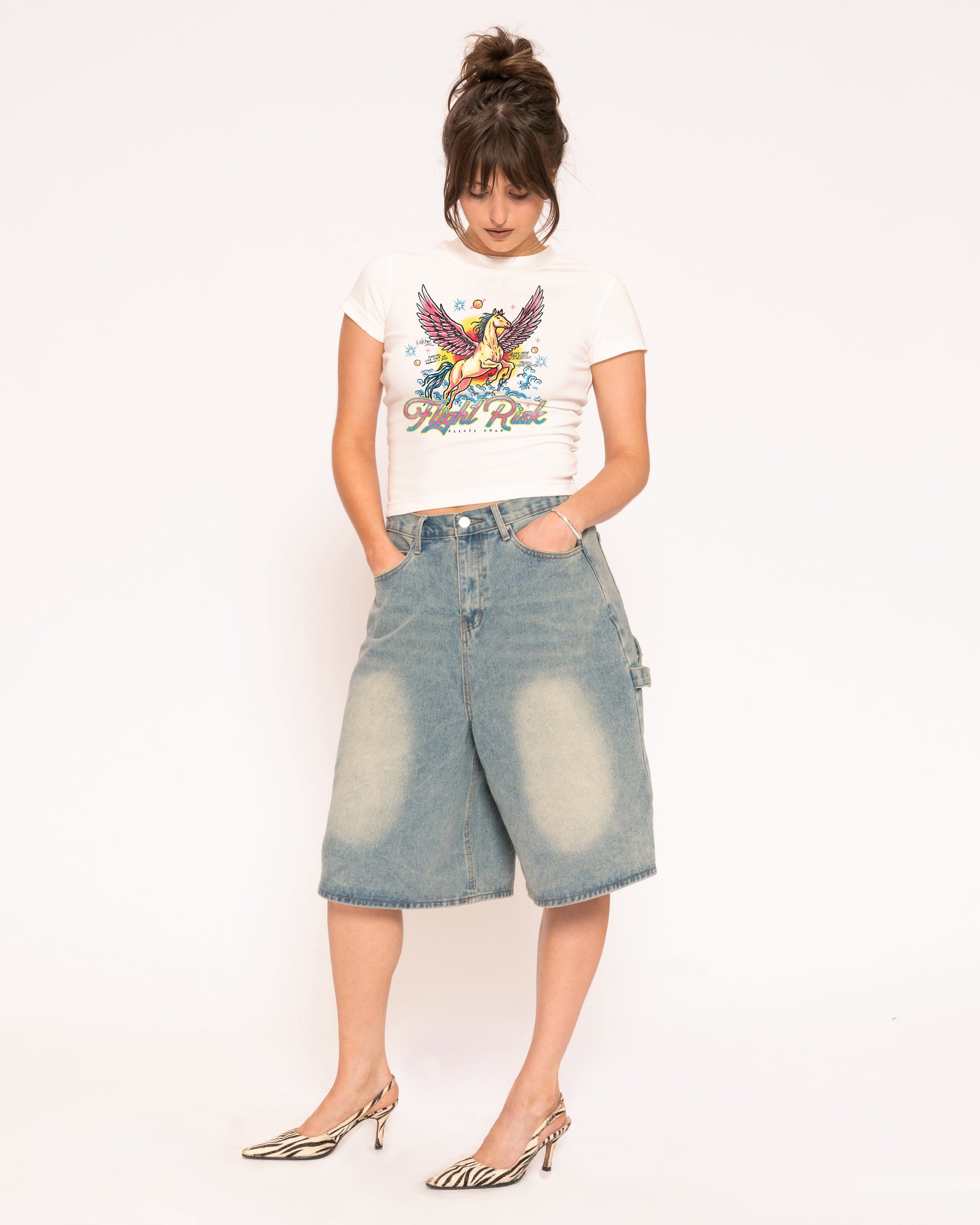 Flight Risk White Longline Baby Tee