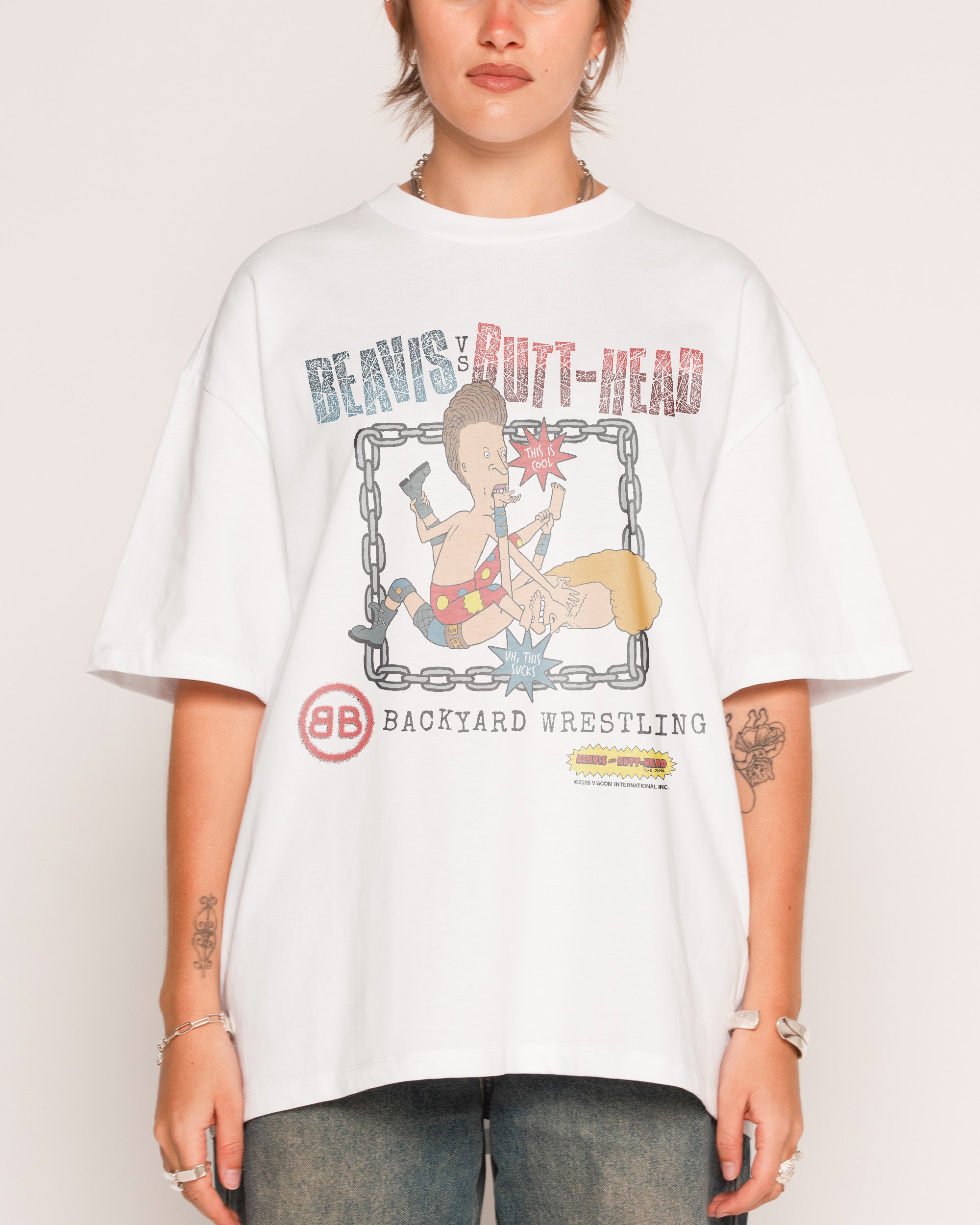 Backyard Wrestling White Oversized Tee