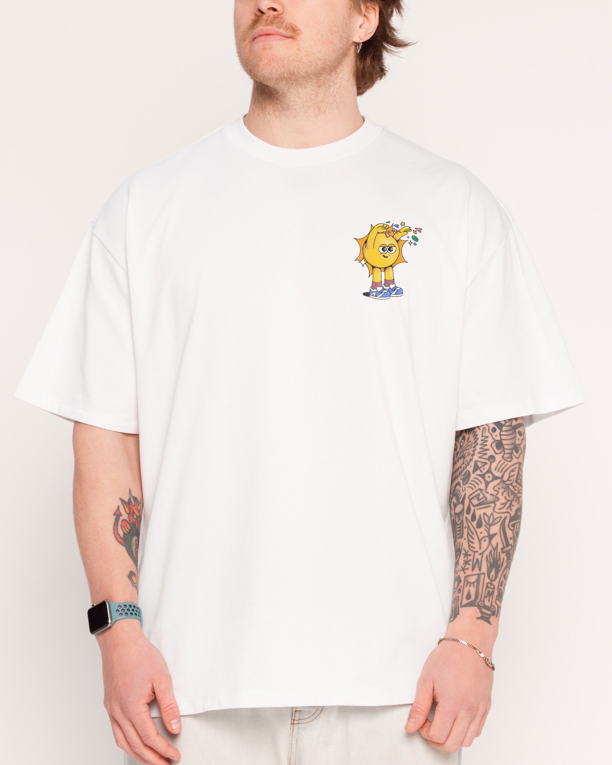 Hit Em' With the Good Vibes White Oversized Tee