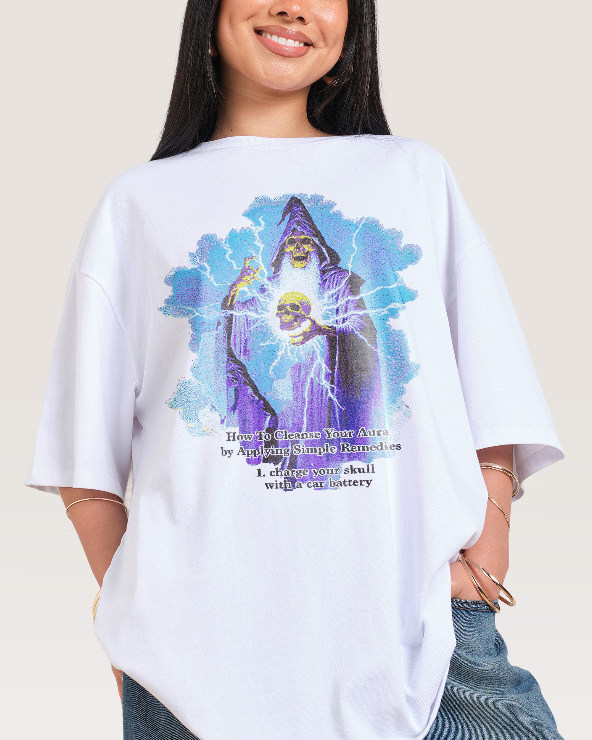Aura Skull White Oversized Tee