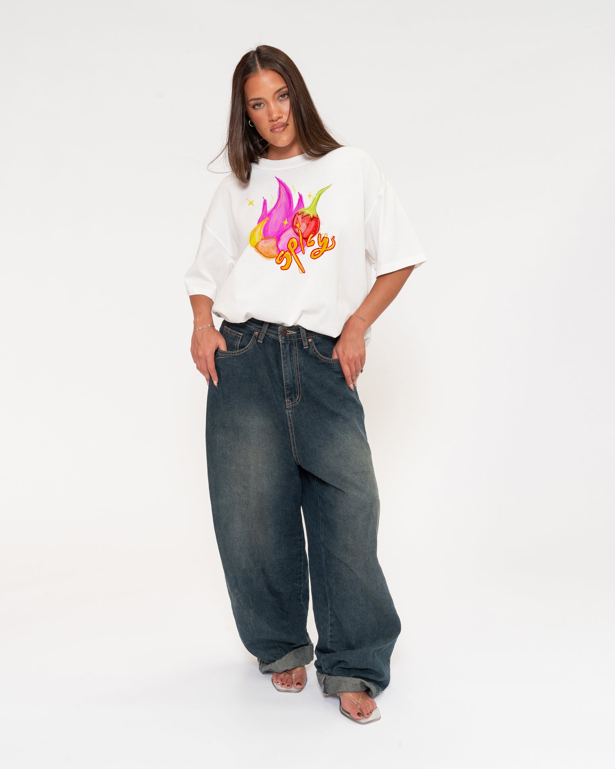 Spicy White Boxy Crop Tee