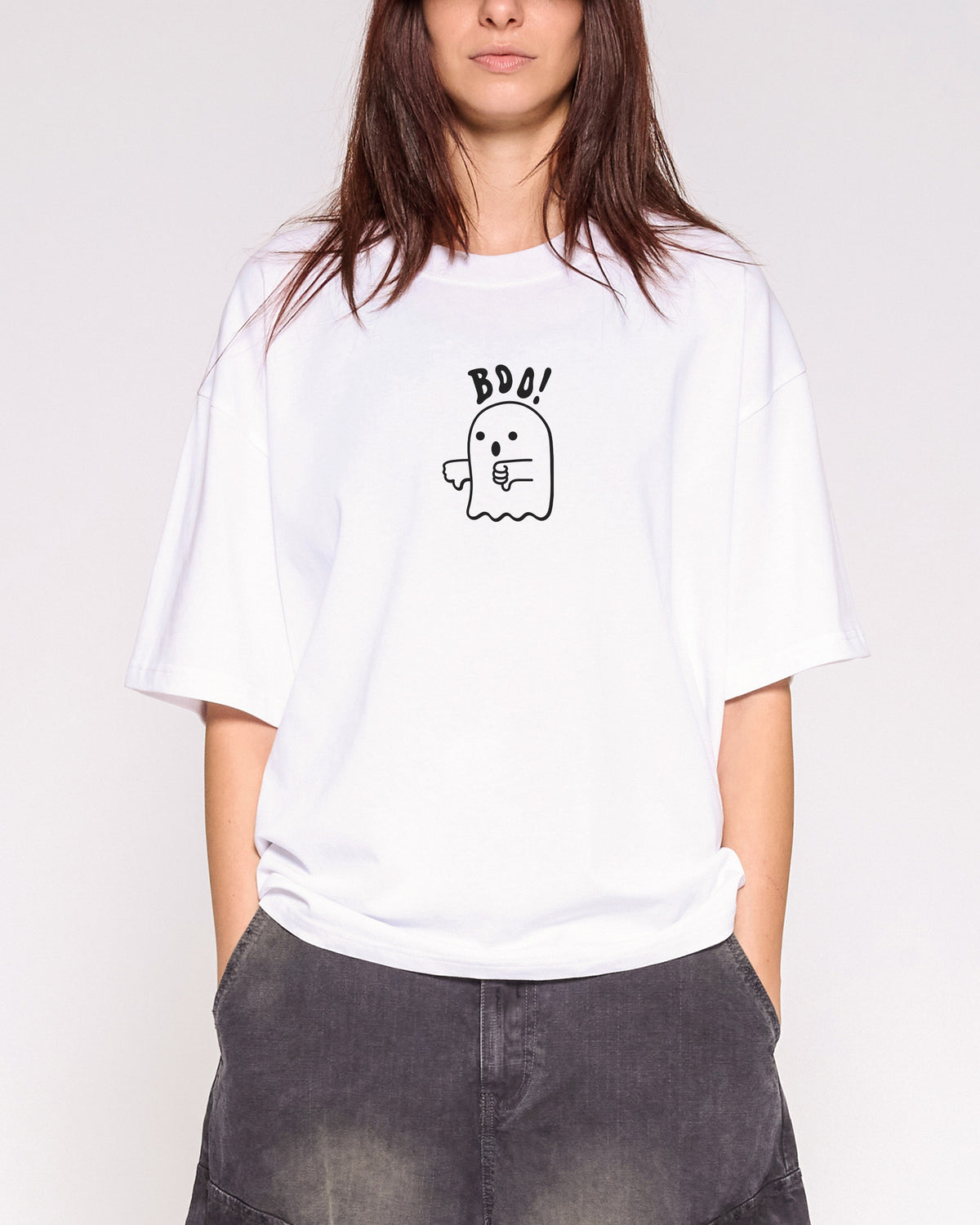 Boo Ghost White Oversized Crop Tee Close-Up