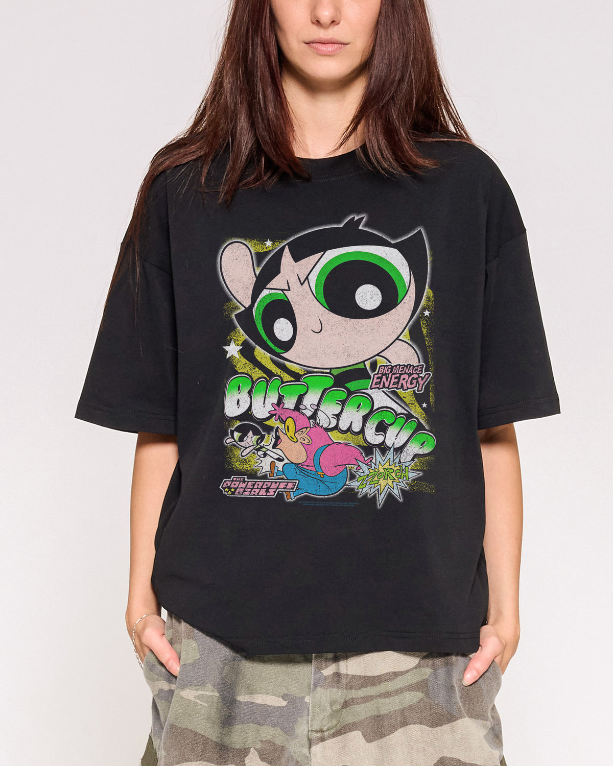 Buttercup Black Oversized Crop Tee Close-Up