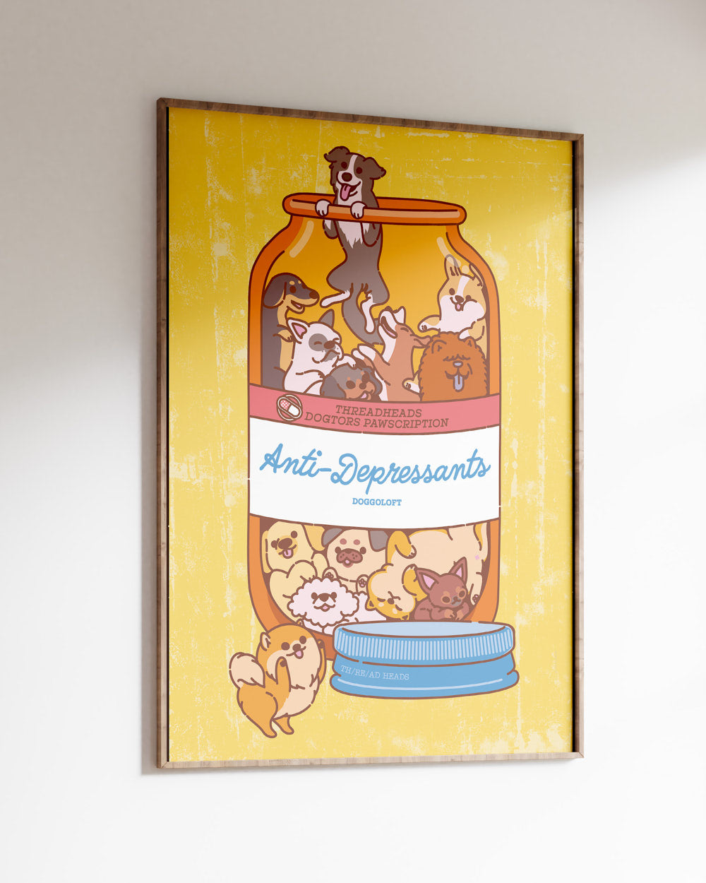 Anti-Depressants Dog Edition Art Print Australia Online #colour_yellow
