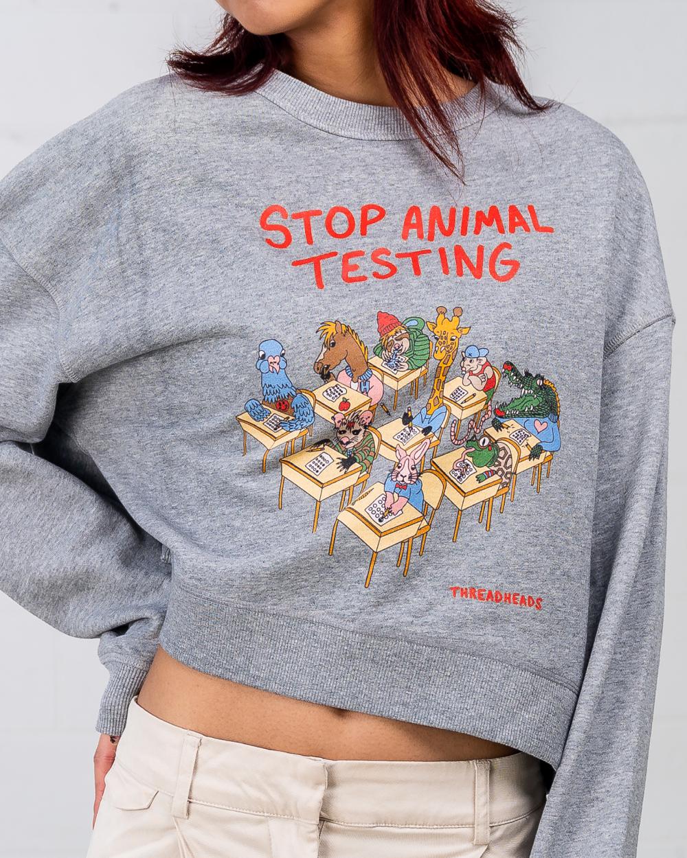 Stop Animal Testing Crop Sweater Australia Online #colour_grey