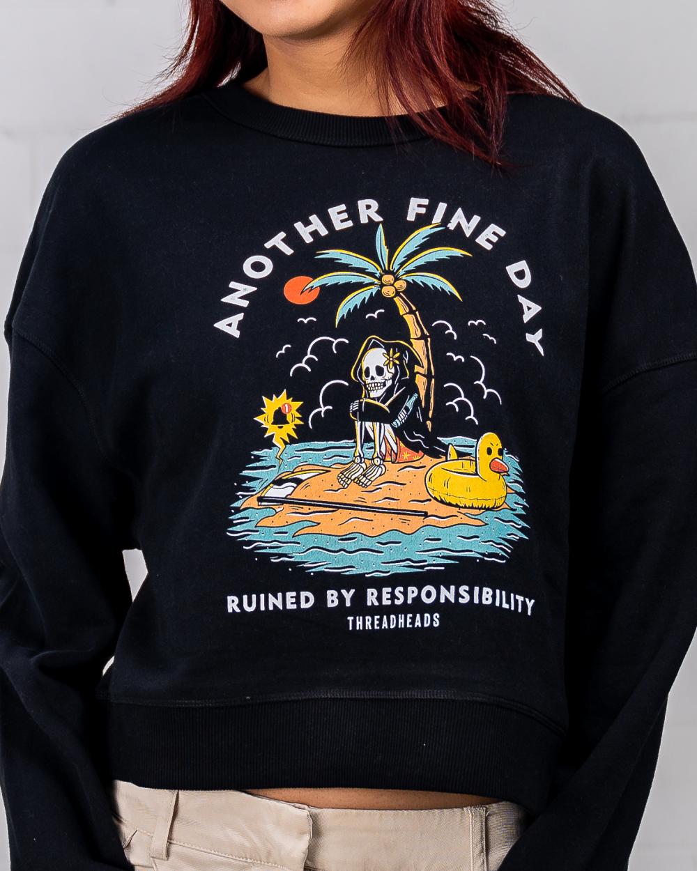 Another Fine Day Ruined by Responsibility Crop Sweater Australia Online #colour_black