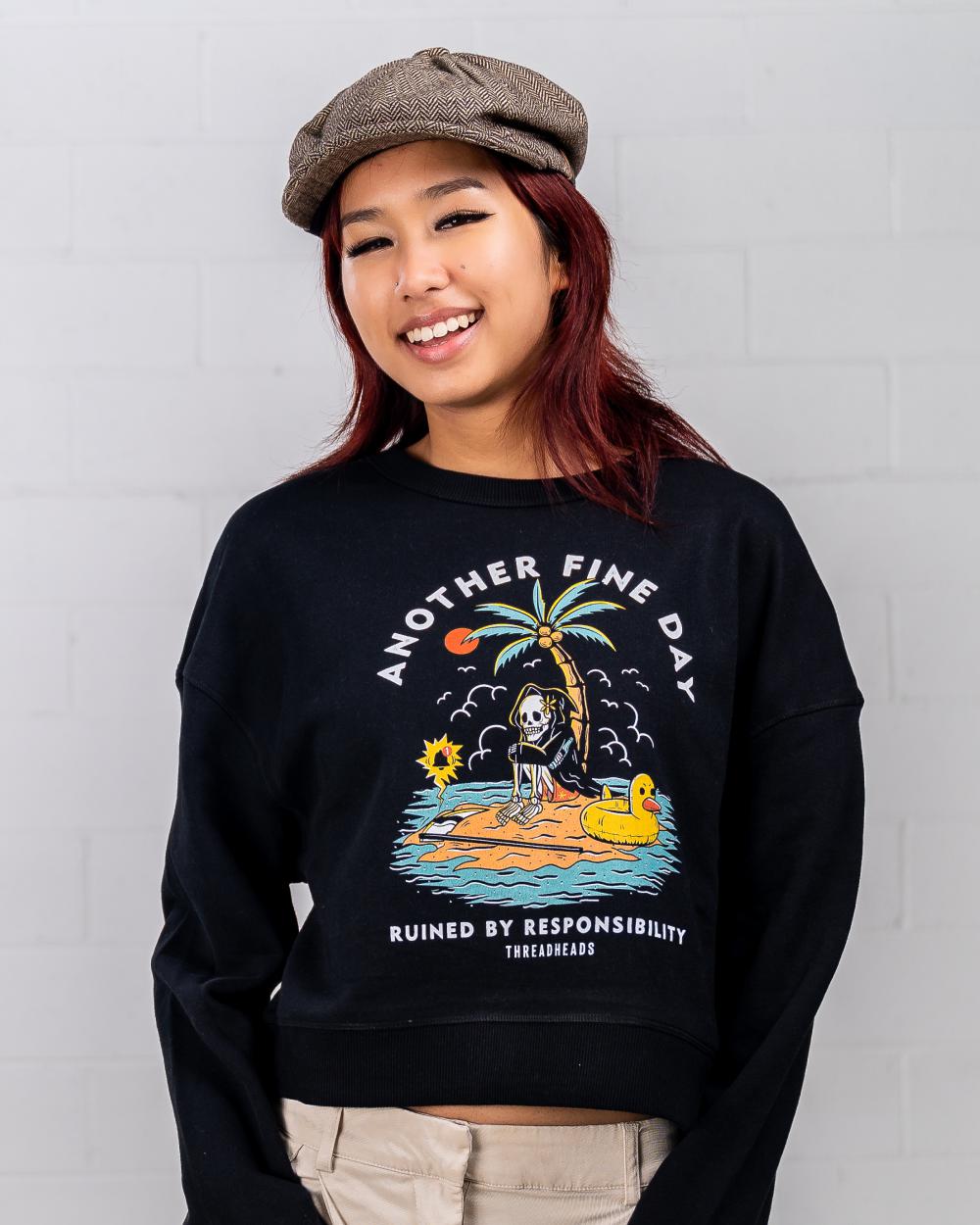 Another Fine Day Ruined by Responsibility Crop Sweater Australia Online #colour_black