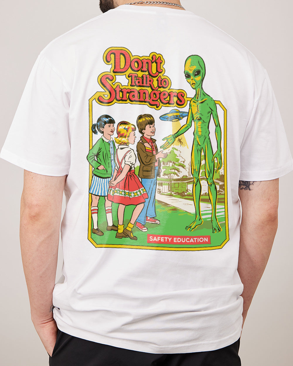 Don't Talk to Strangers Front and Back T-Shirt Australia Online #colour_white