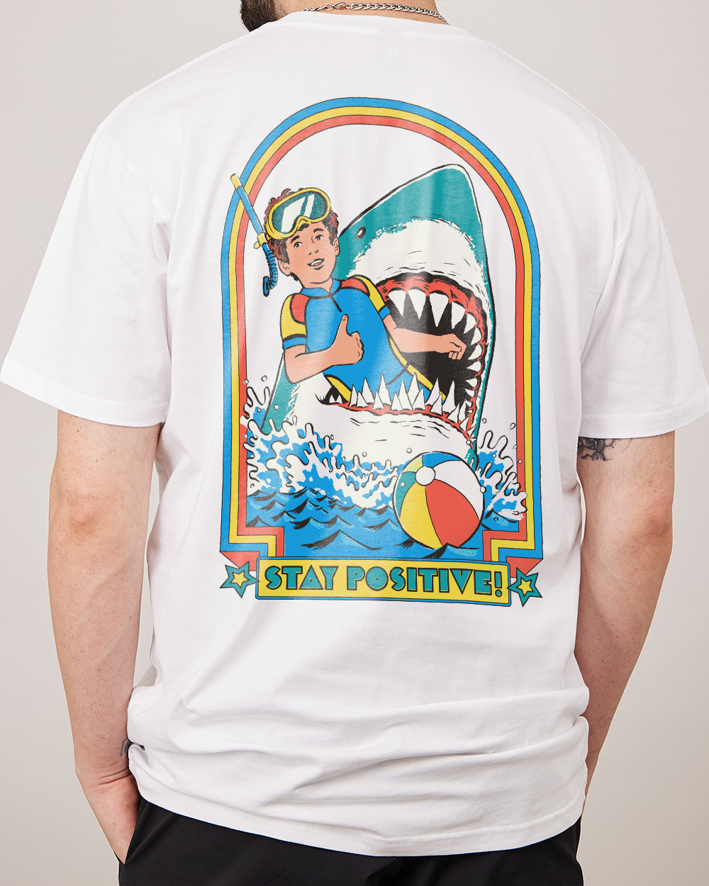 Stay Positive Front and Back T-Shirt Australia Online #colour_white
