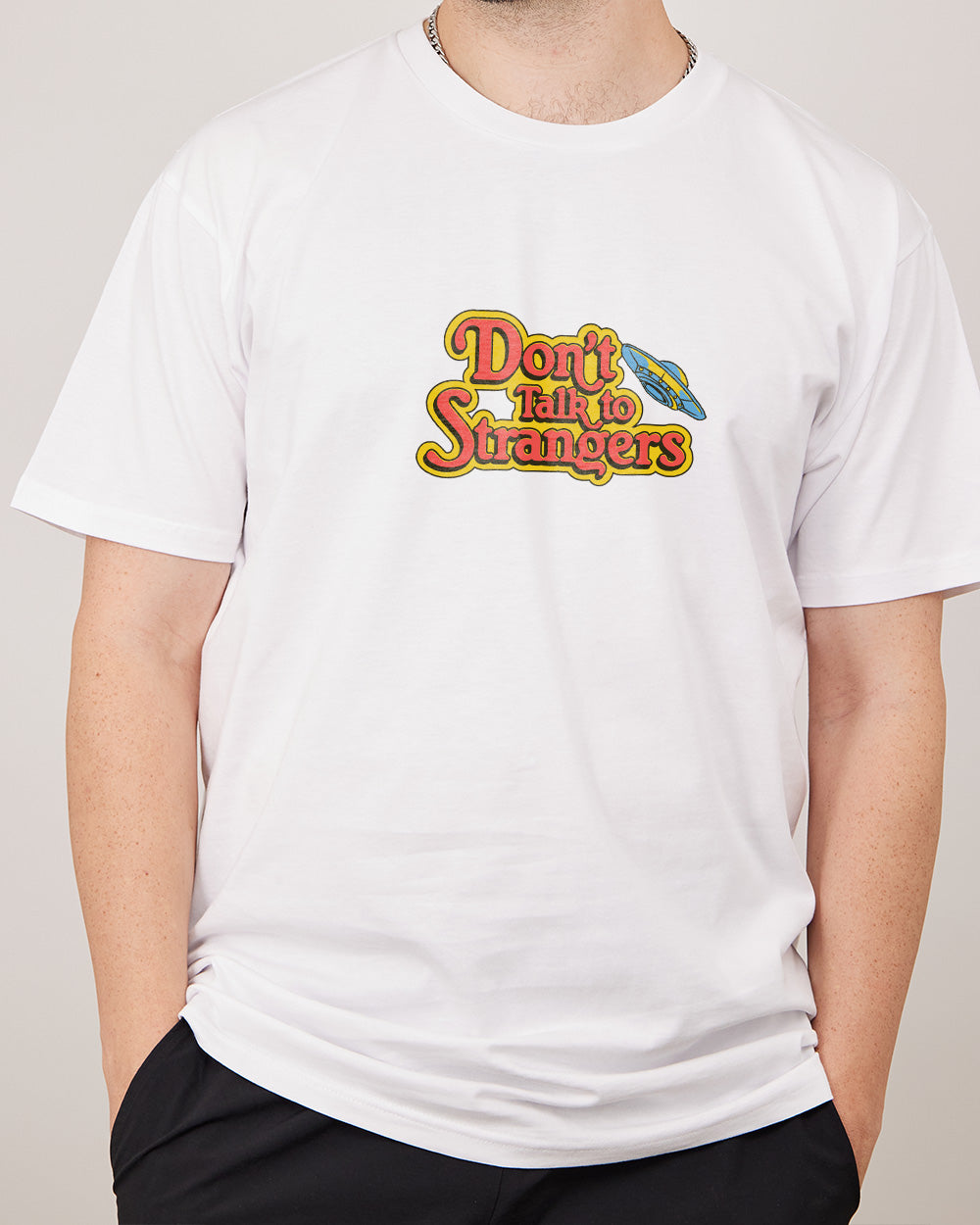 Don't Talk to Strangers Front and Back T-Shirt Australia Online #colour_white