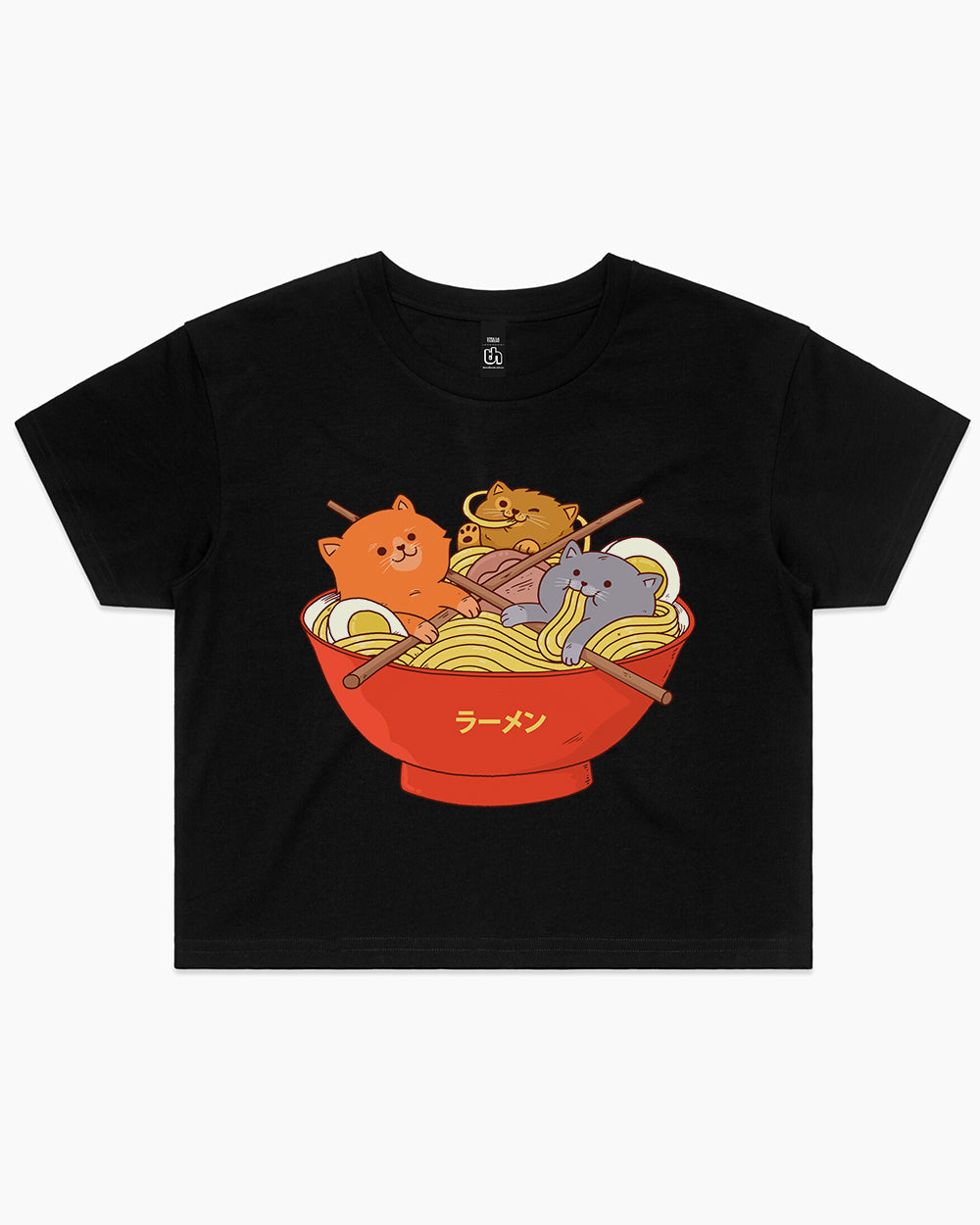 Ramen and Cats Crop Tee Australia Online #colour_black