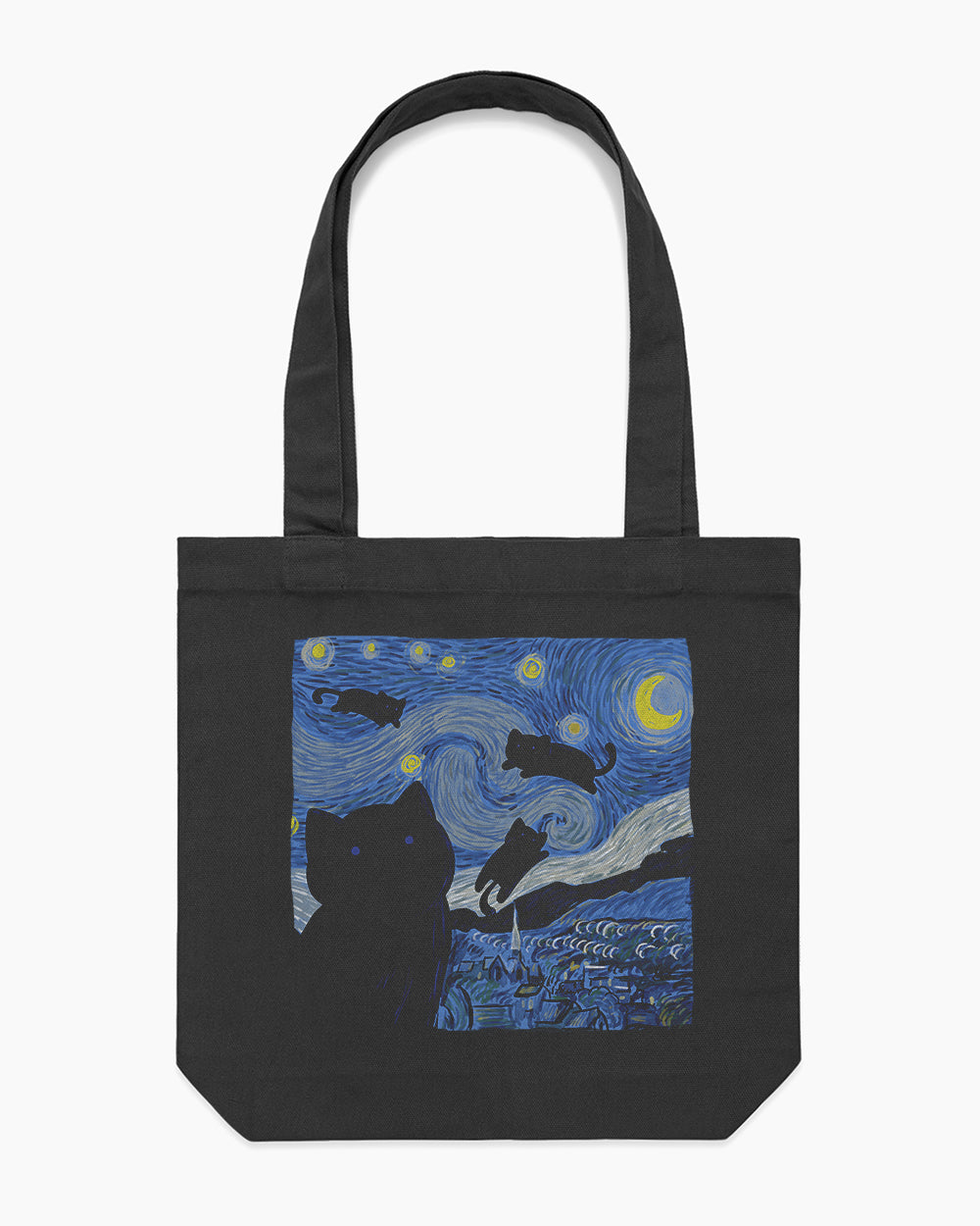 The Starry Cat Night Tote Bag Australia Online #colour_black