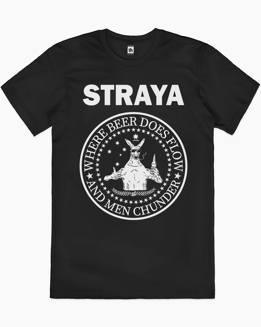 Straya - Where Beer Does Flow & Men Chunder T-Shirt Australia Online #colour_black