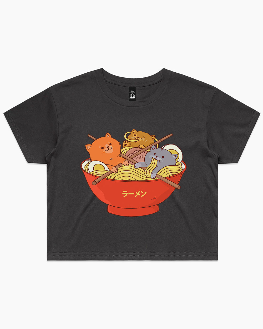 Ramen and Cats Crop Tee Australia Online #colour_coal