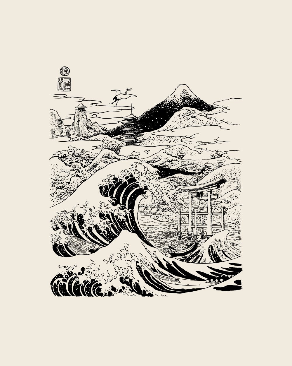 The Great Wave on Mount Fujiyama T-Shirt Australia Online #colour_natural