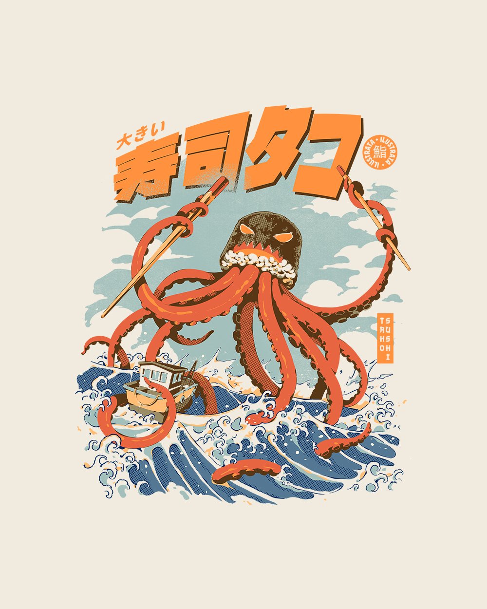 The Tako Sushi T-Shirt Australia Online #colour_natural