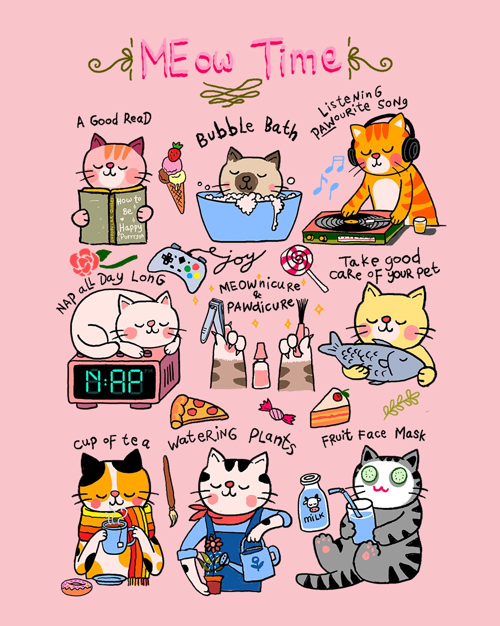 Meow Time T-Shirt Australia Online #colour_pink