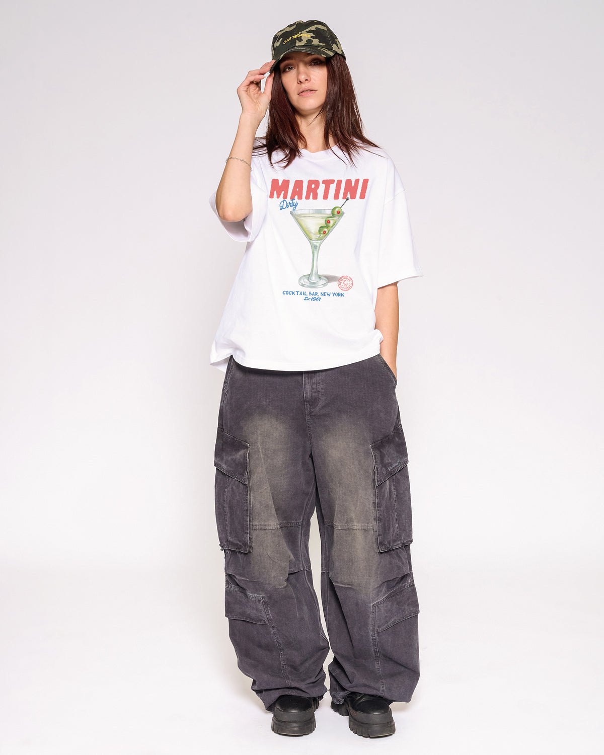 Dirty Martini White Oversized Crop Tee Full-Body