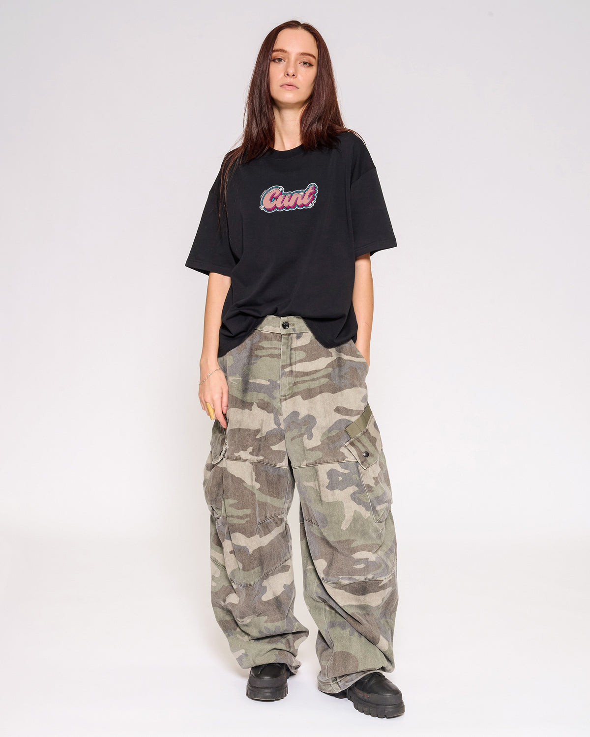 Cunt Black Oversized Crop Tee Full-Body