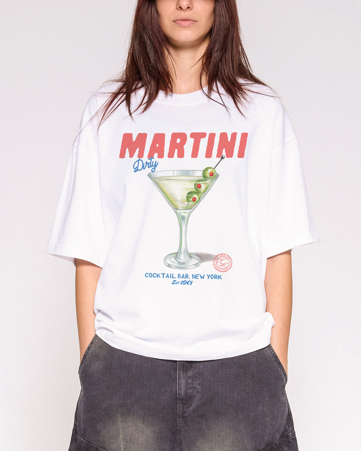 Dirty Martini White Oversized Crop Tee Close-Up